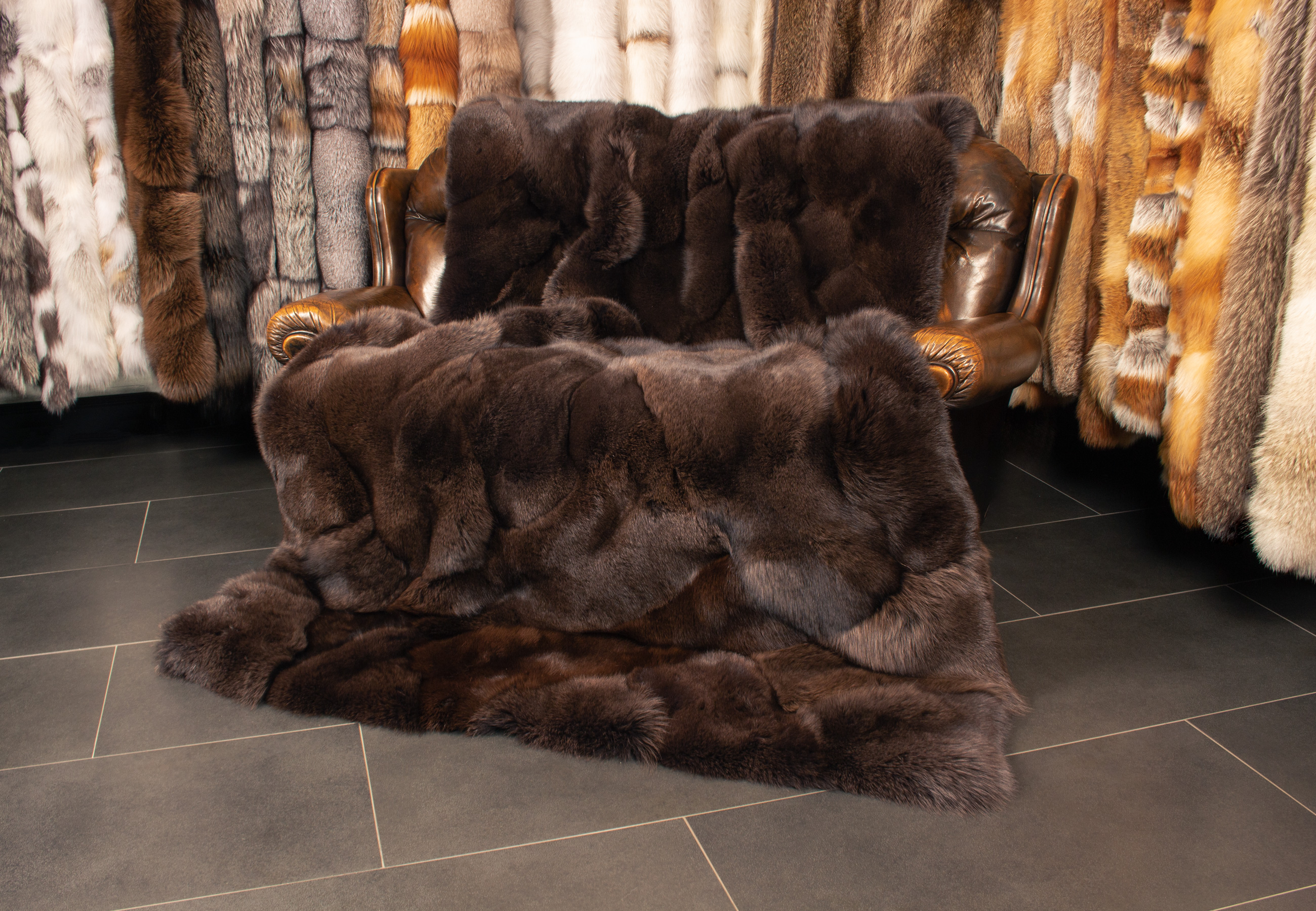 Blue Fox Fur Blanket in Dark Brown Blue Fox Fur Blanket in Dark Brown