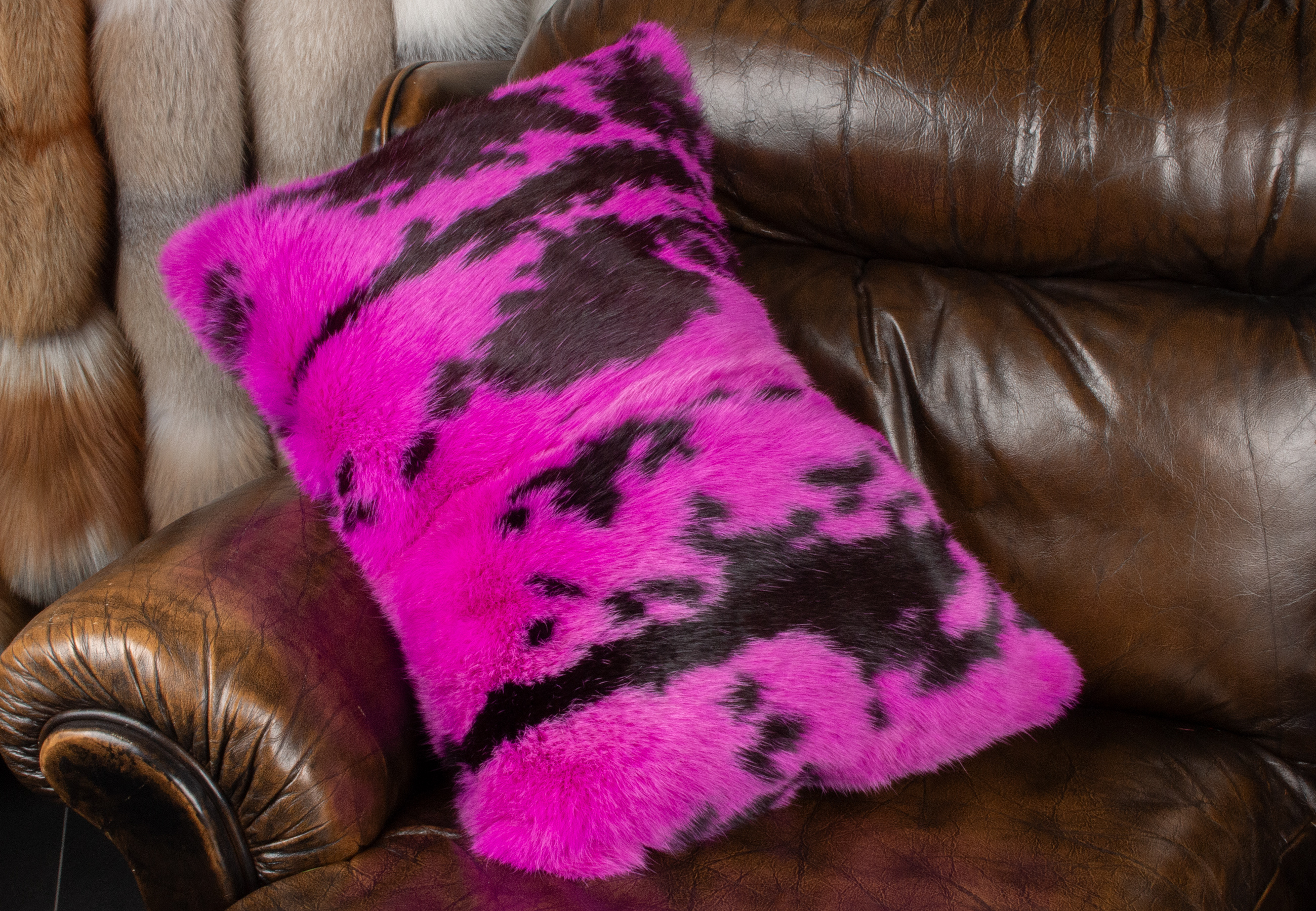 Rabbit Fur Pillow in pink