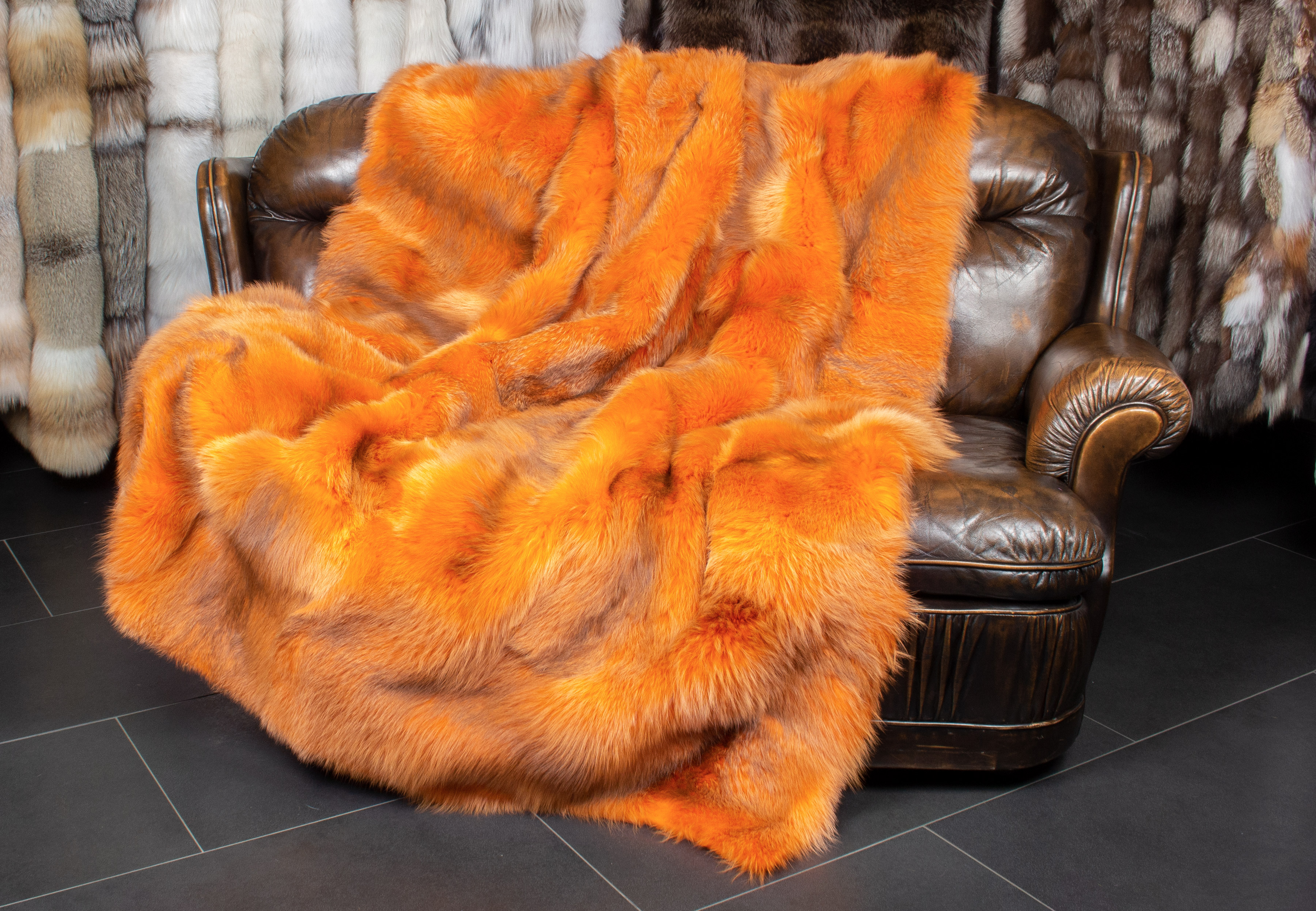 2-1374-Echtfelldecke-europaeischen-Rotfuchs-orange-Felldecke Authentic European Red Fox Blanket in orange