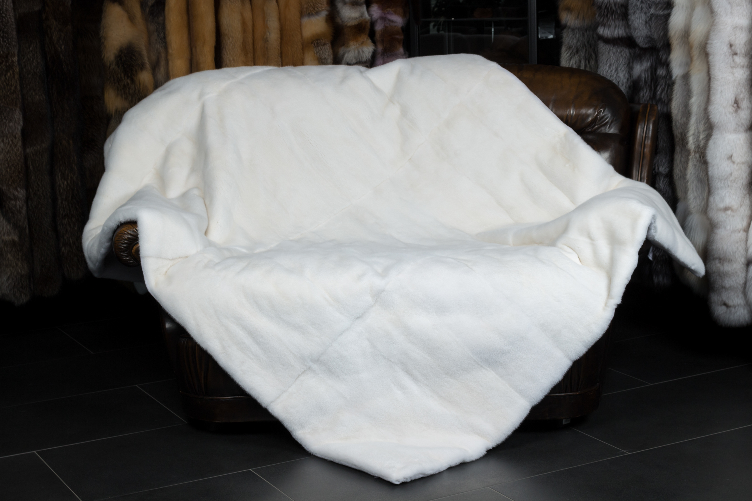 White Mink Fur Blanket with fur on both sides