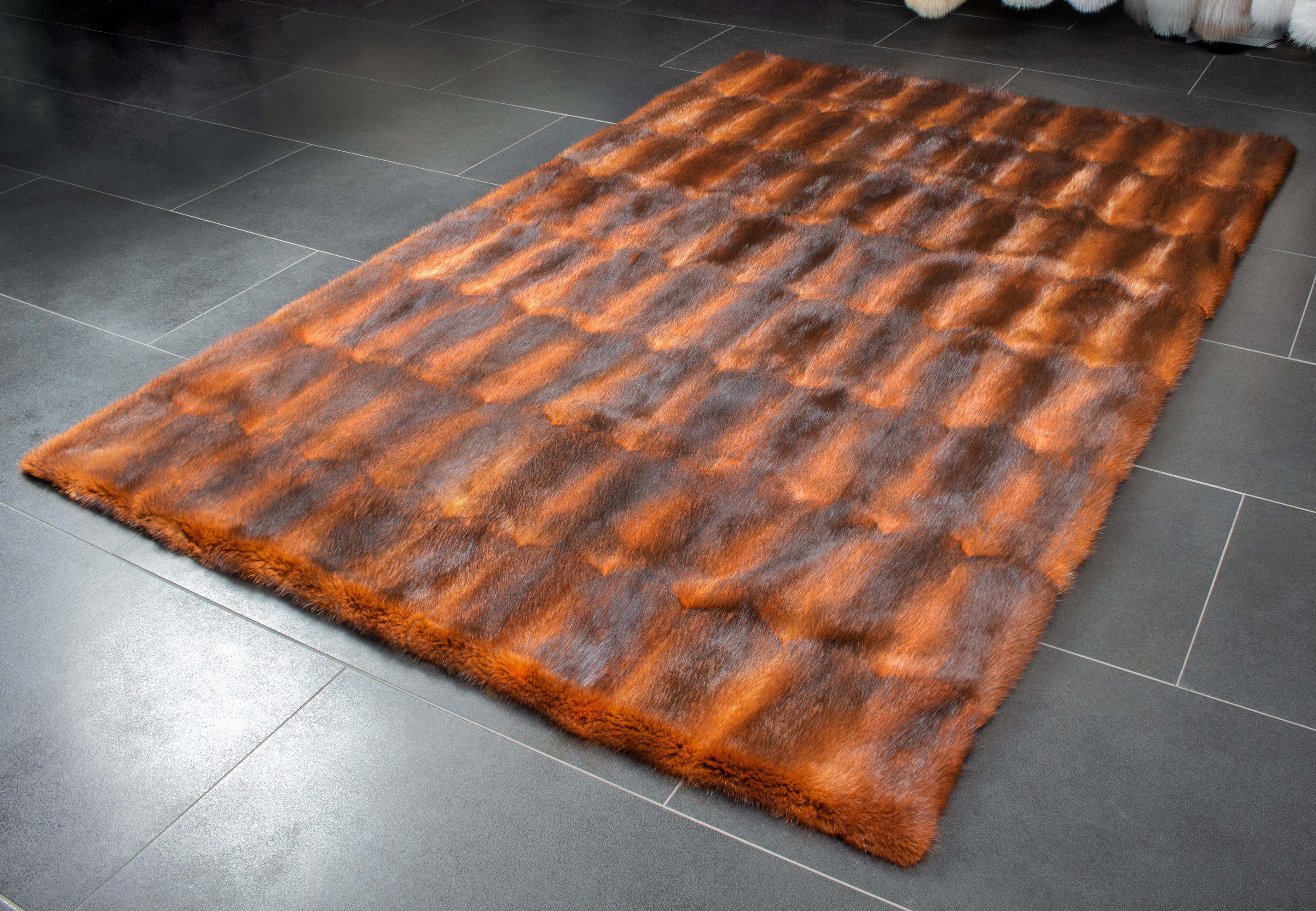 Muskrat Fur Carpet in orange