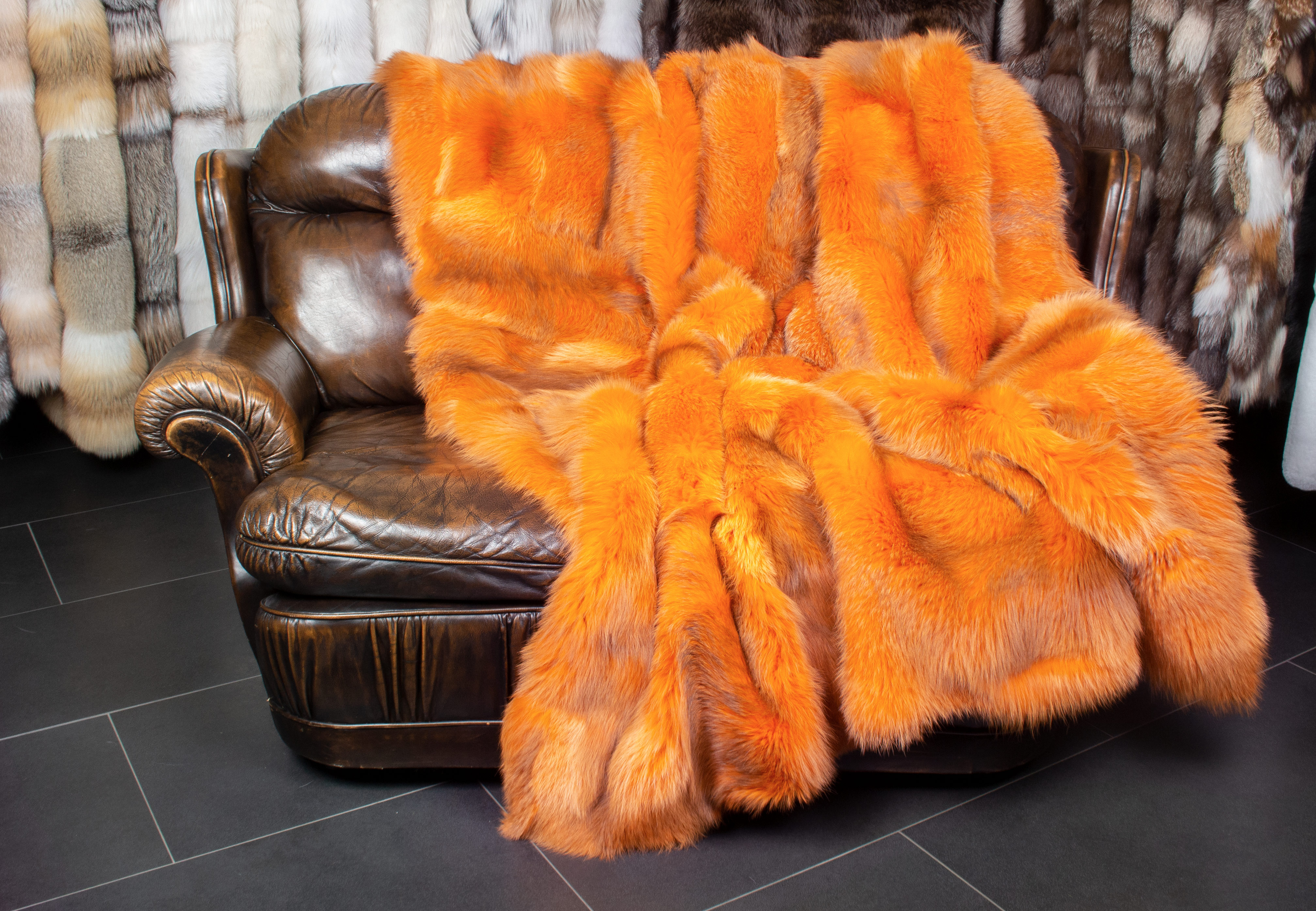 Authentic European Red Fox Blanket in orange