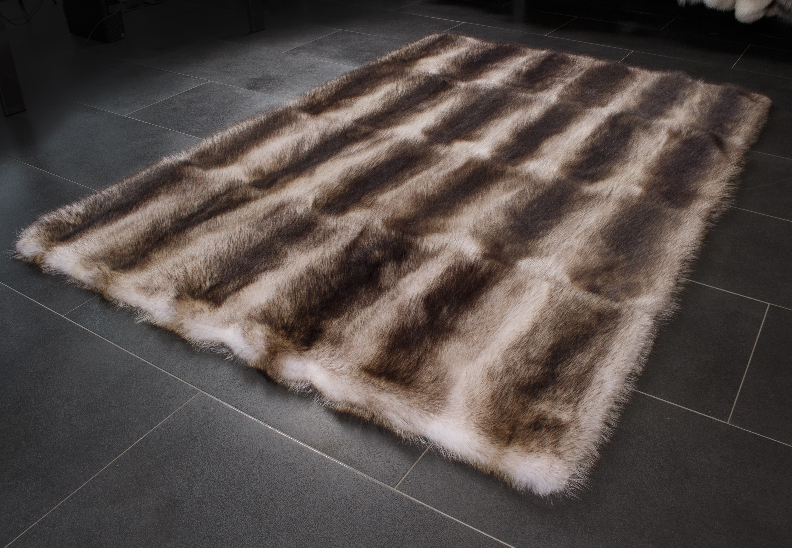 Canadian Raccoon Fur Carpet in Beige