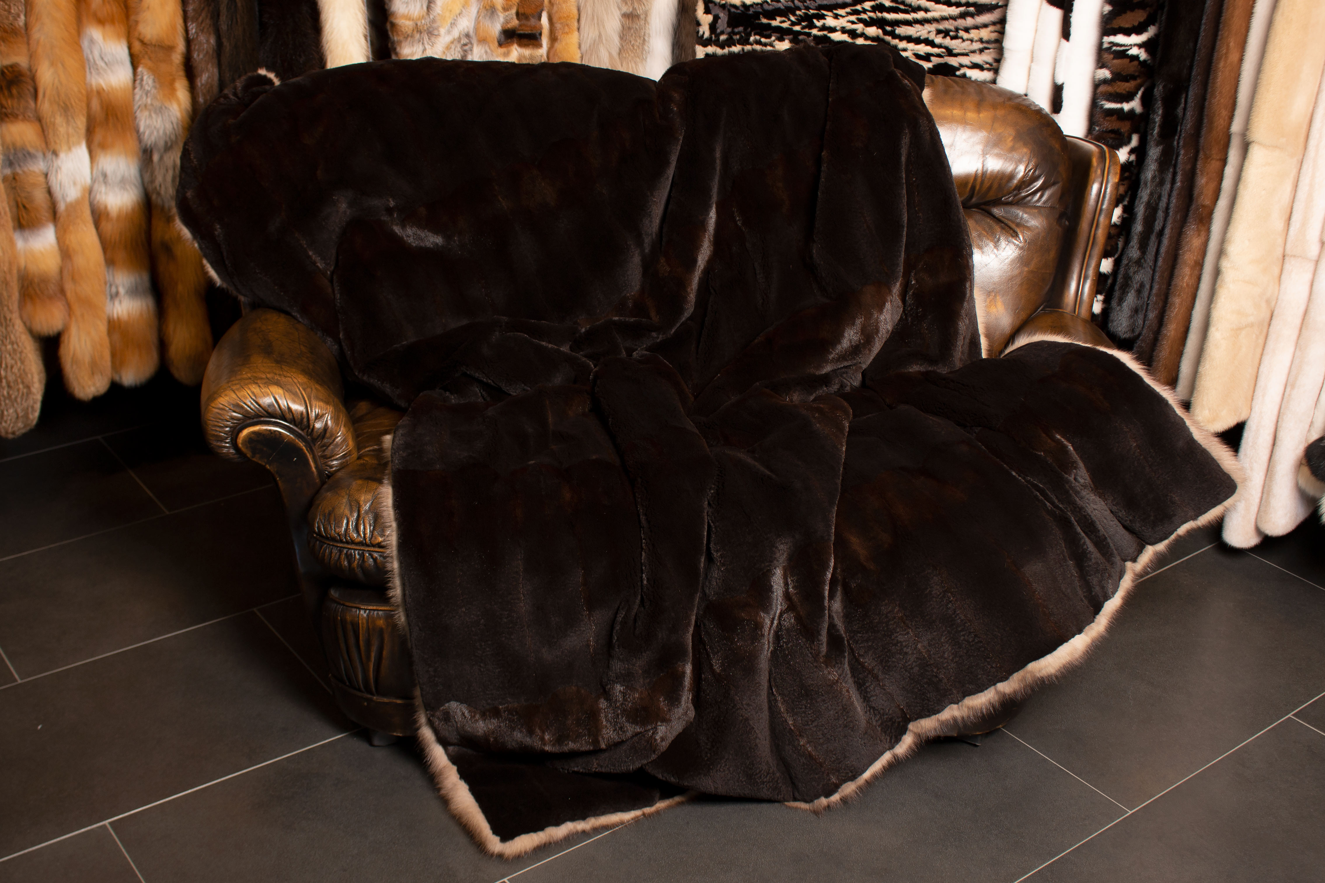 Tortora Sable Fur Throw with Kolinsky Lining