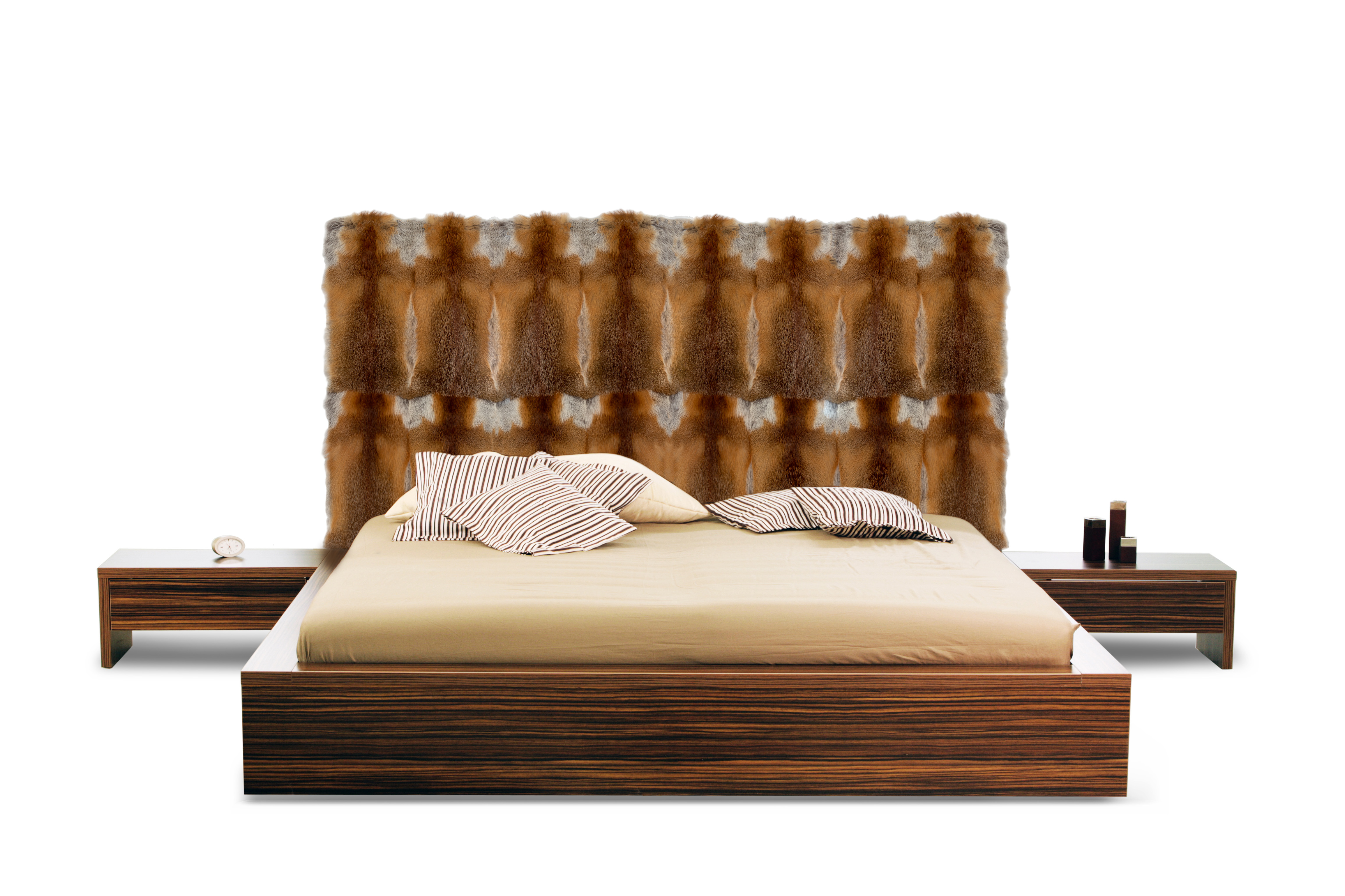 Bed Headboard with European Red Fox Fur