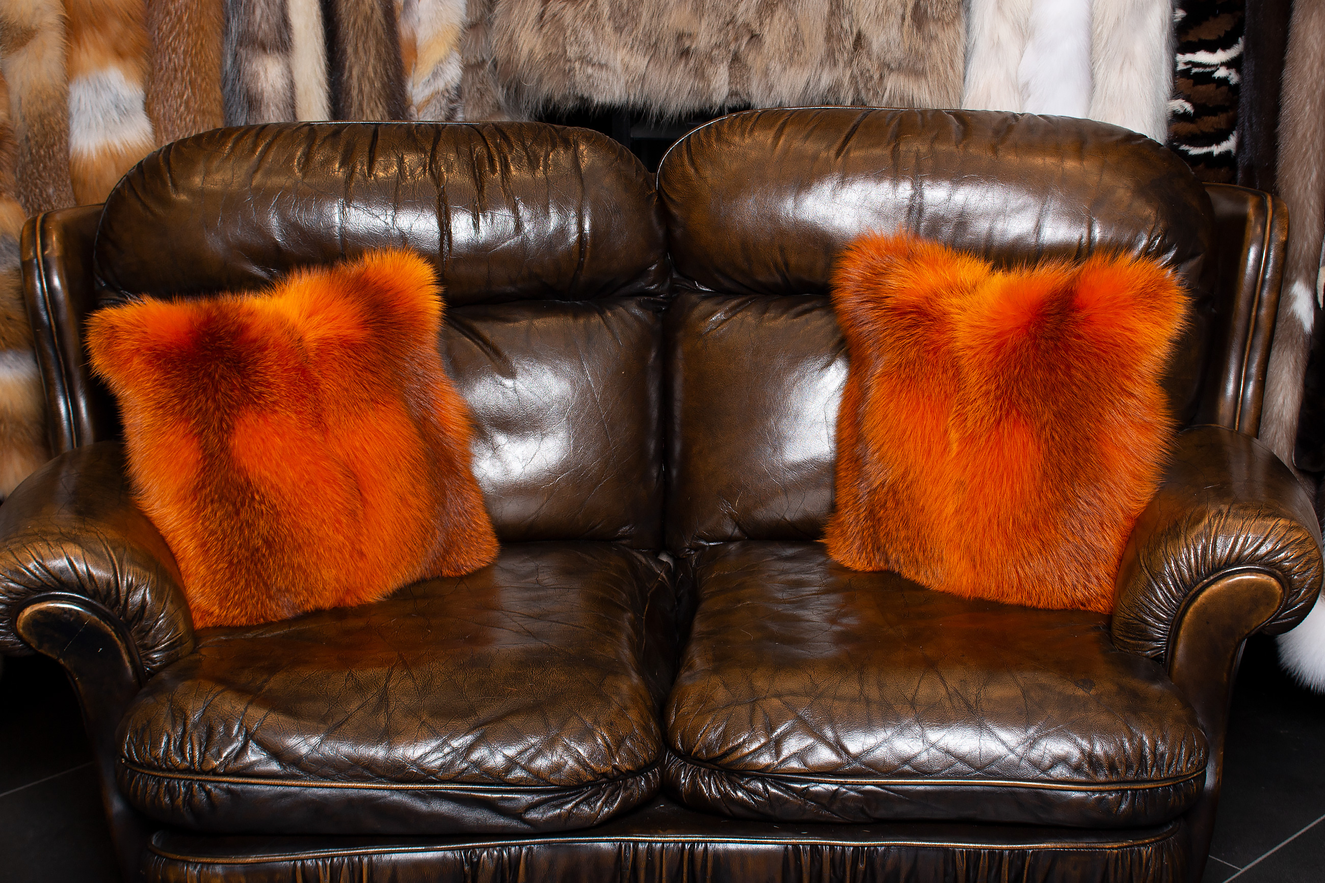 Red Fox Fur Pillow in Orange