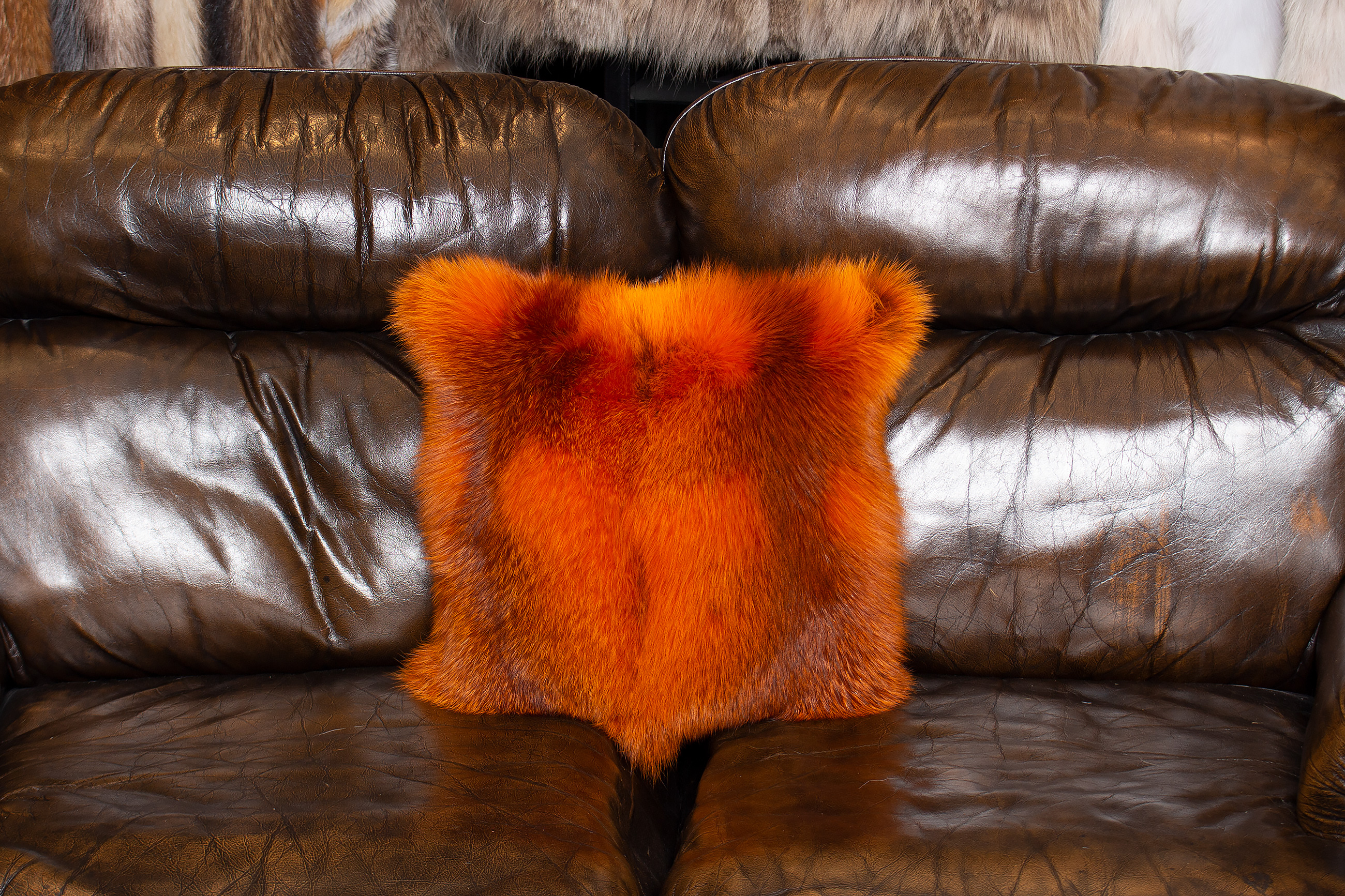 Red Fox Fur Pillow in Orange