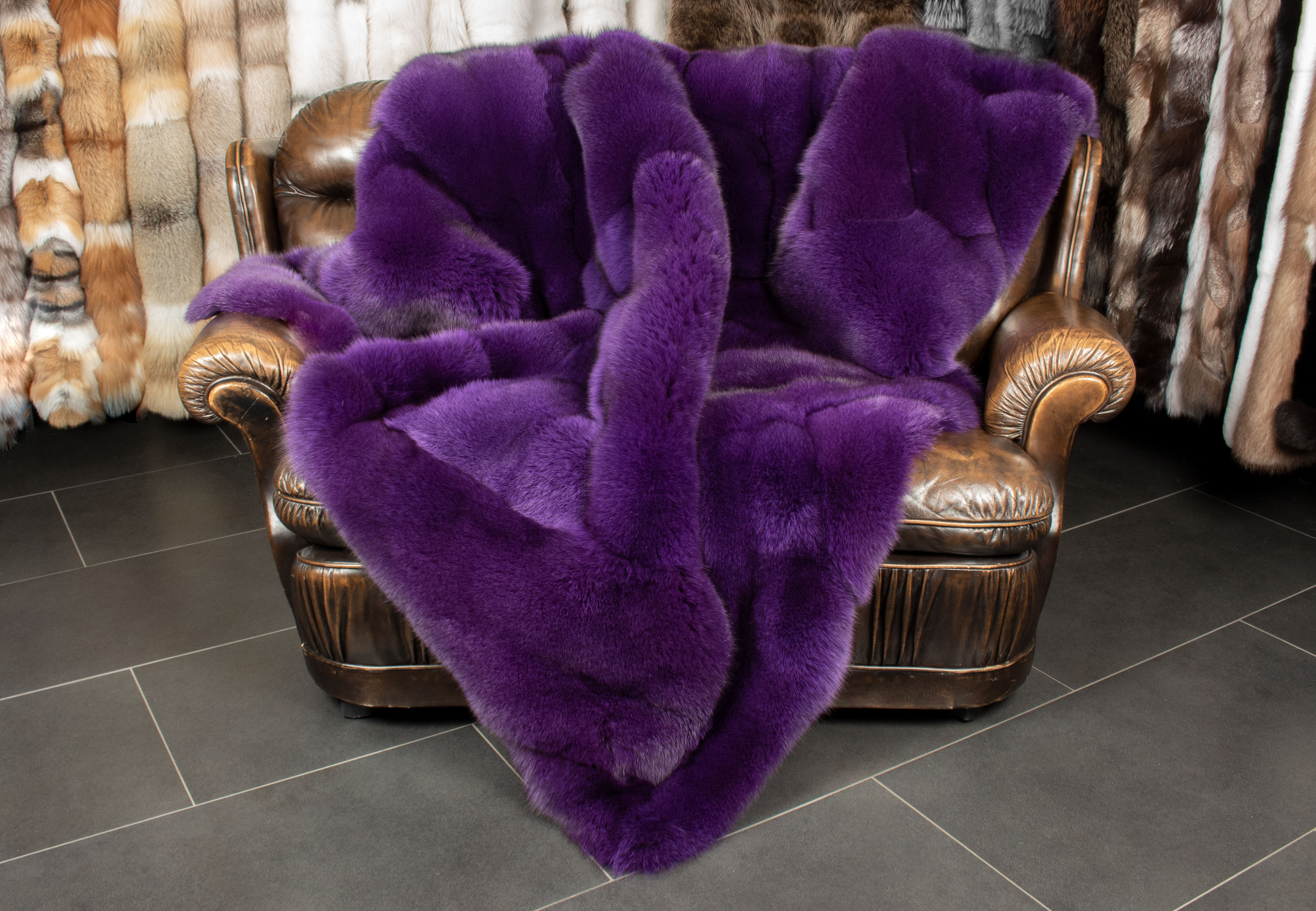 Fur Blanket made of Blue Foxes "Dark Violet"