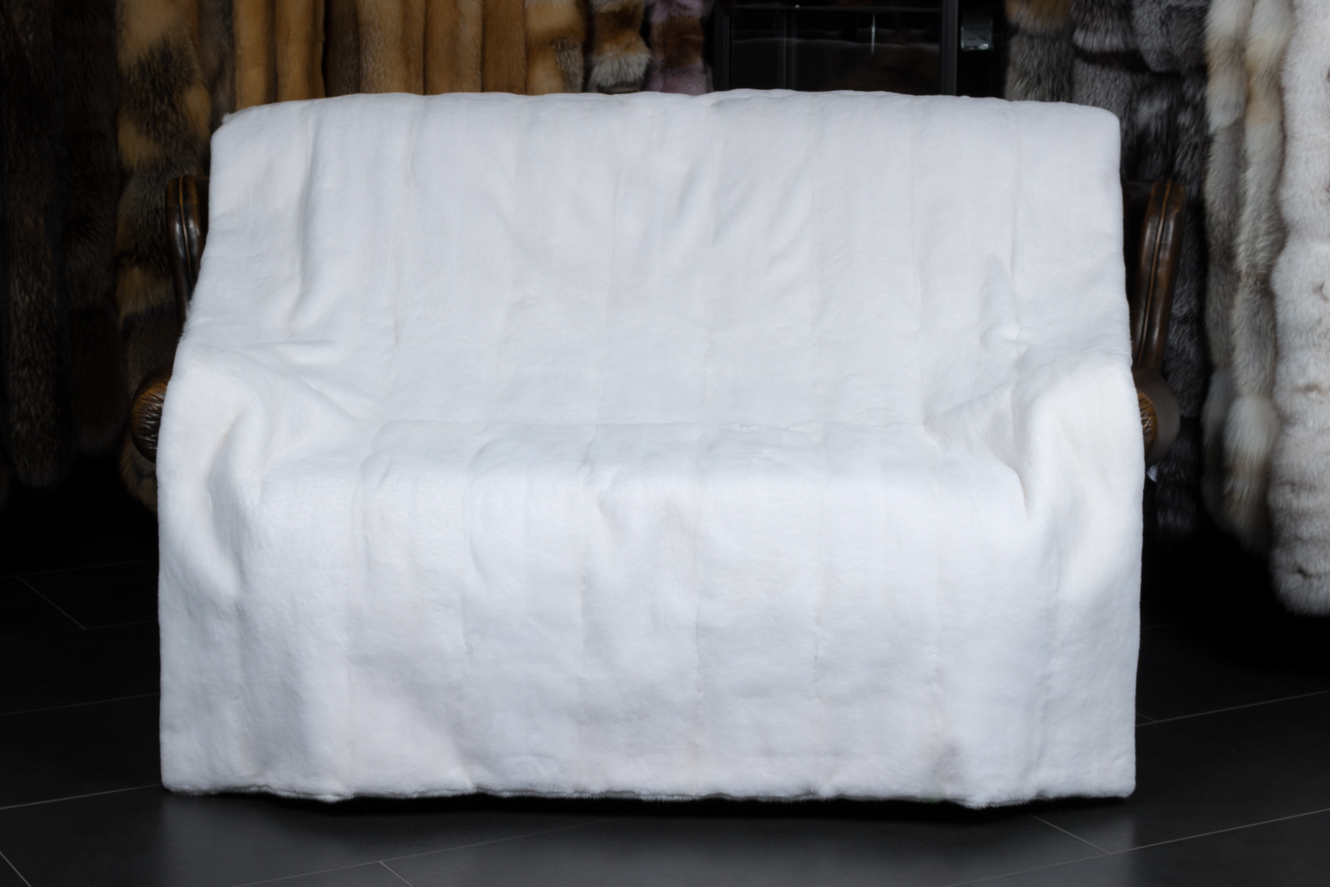 White Mink Fur Blanket with fur on both sides