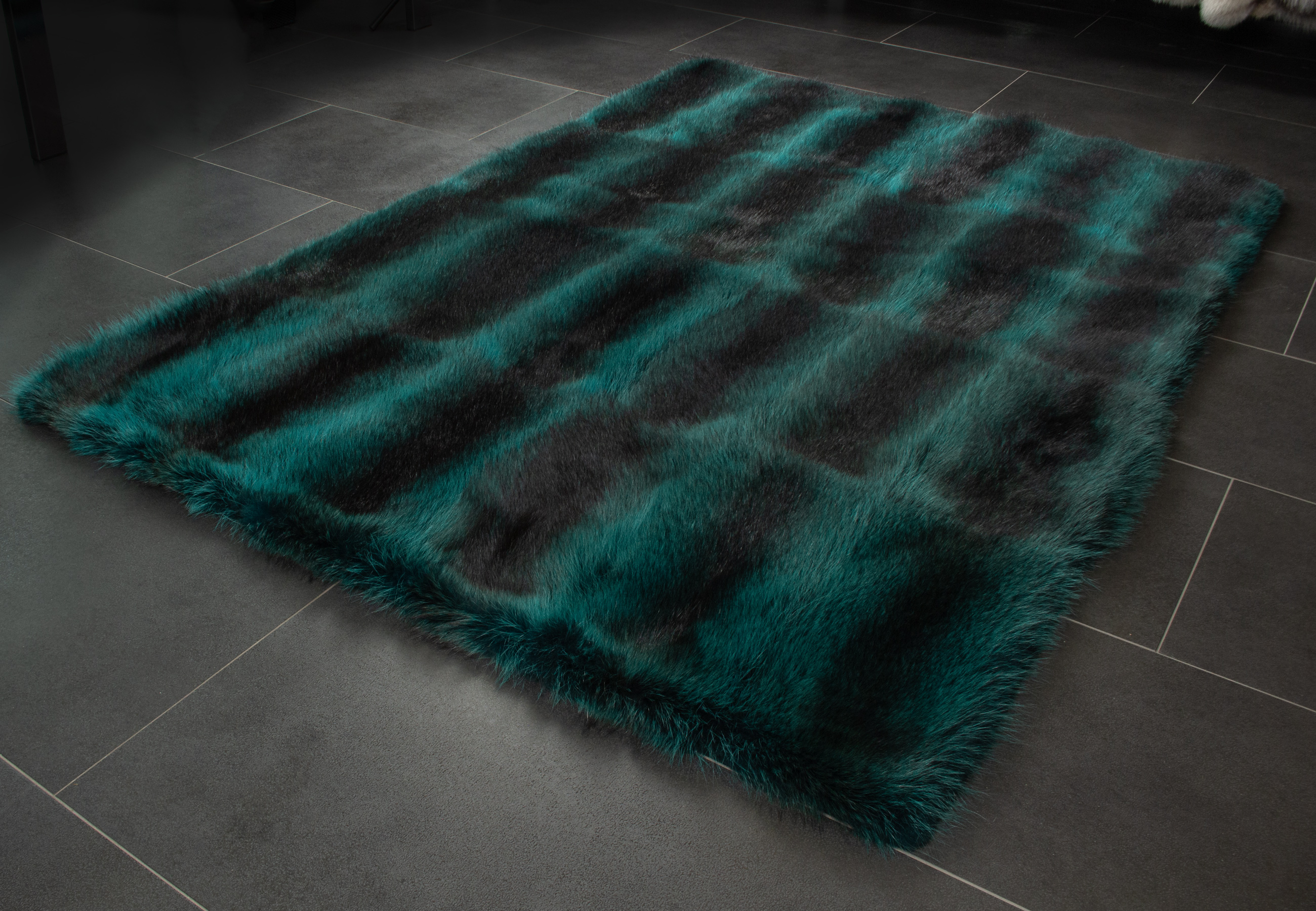 Canadian Raccoon Fur Carpet in Turquoise