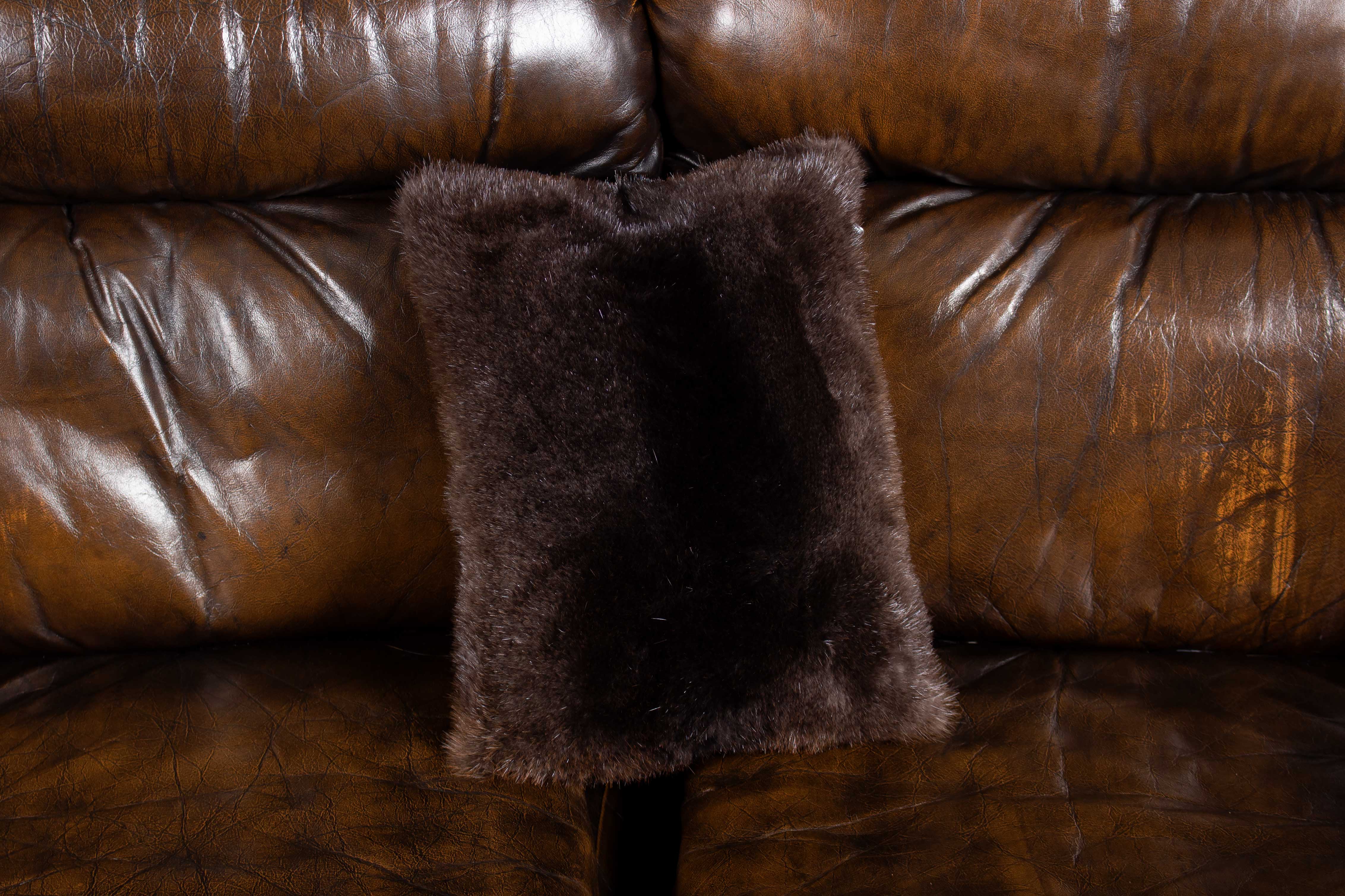 Double Sided Beaver Fur Pillow Natural Color