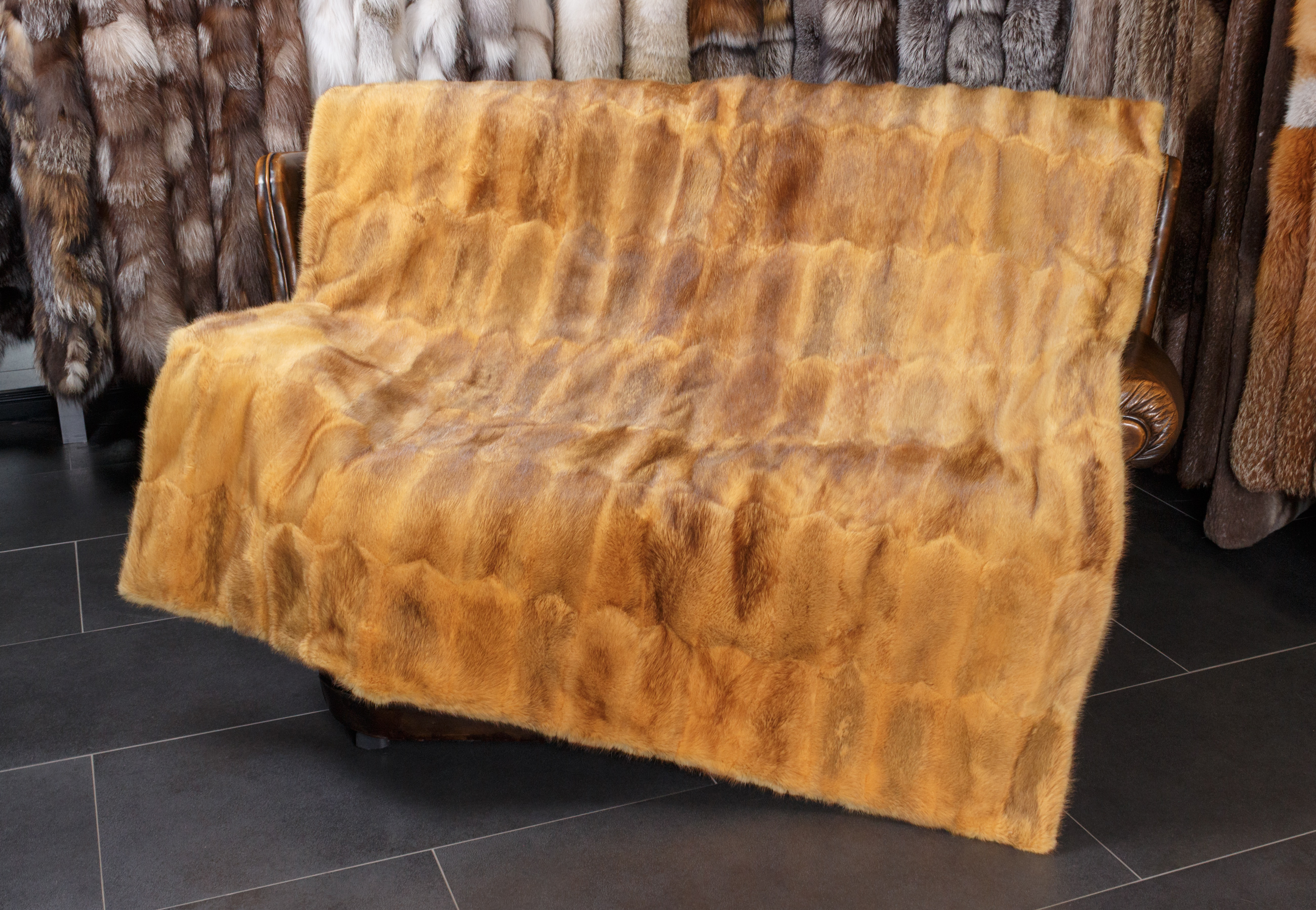 Yellow Muskrat Fur Blanket