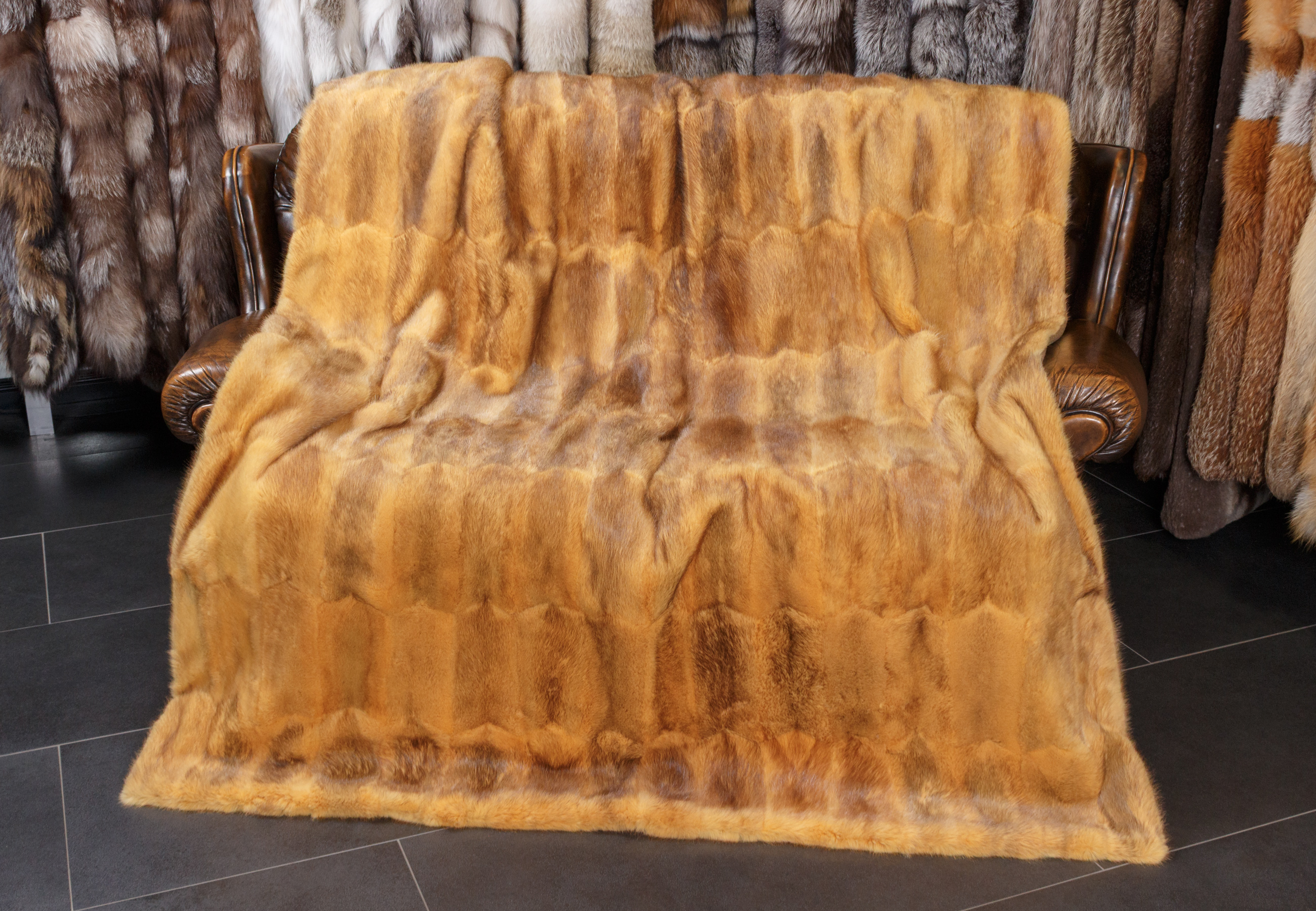 Yellow Muskrat Fur Blanket