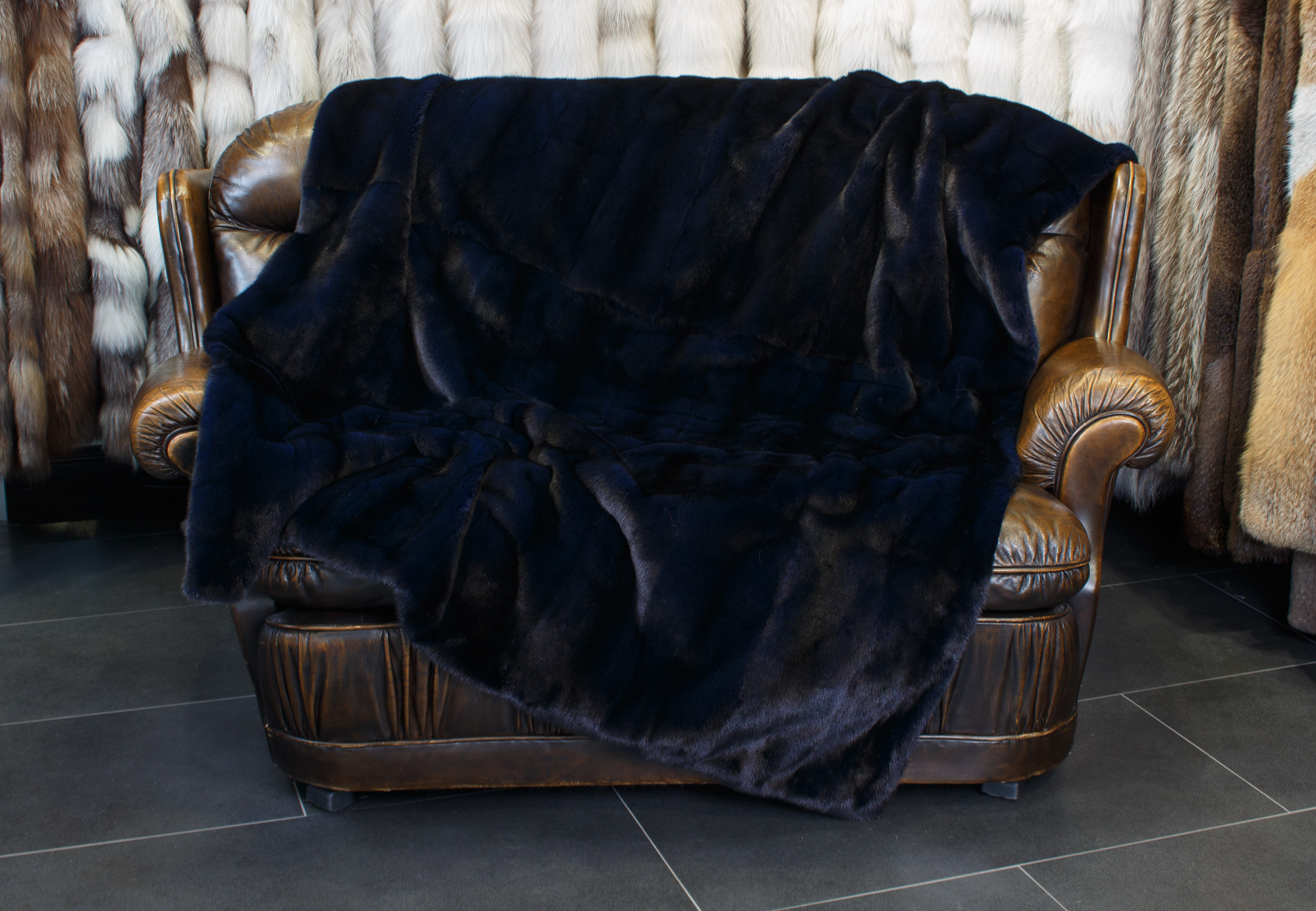 Noble Mink Fur Blanket Ocean Blue Noble Mink Fur Blanket Ocean Blue