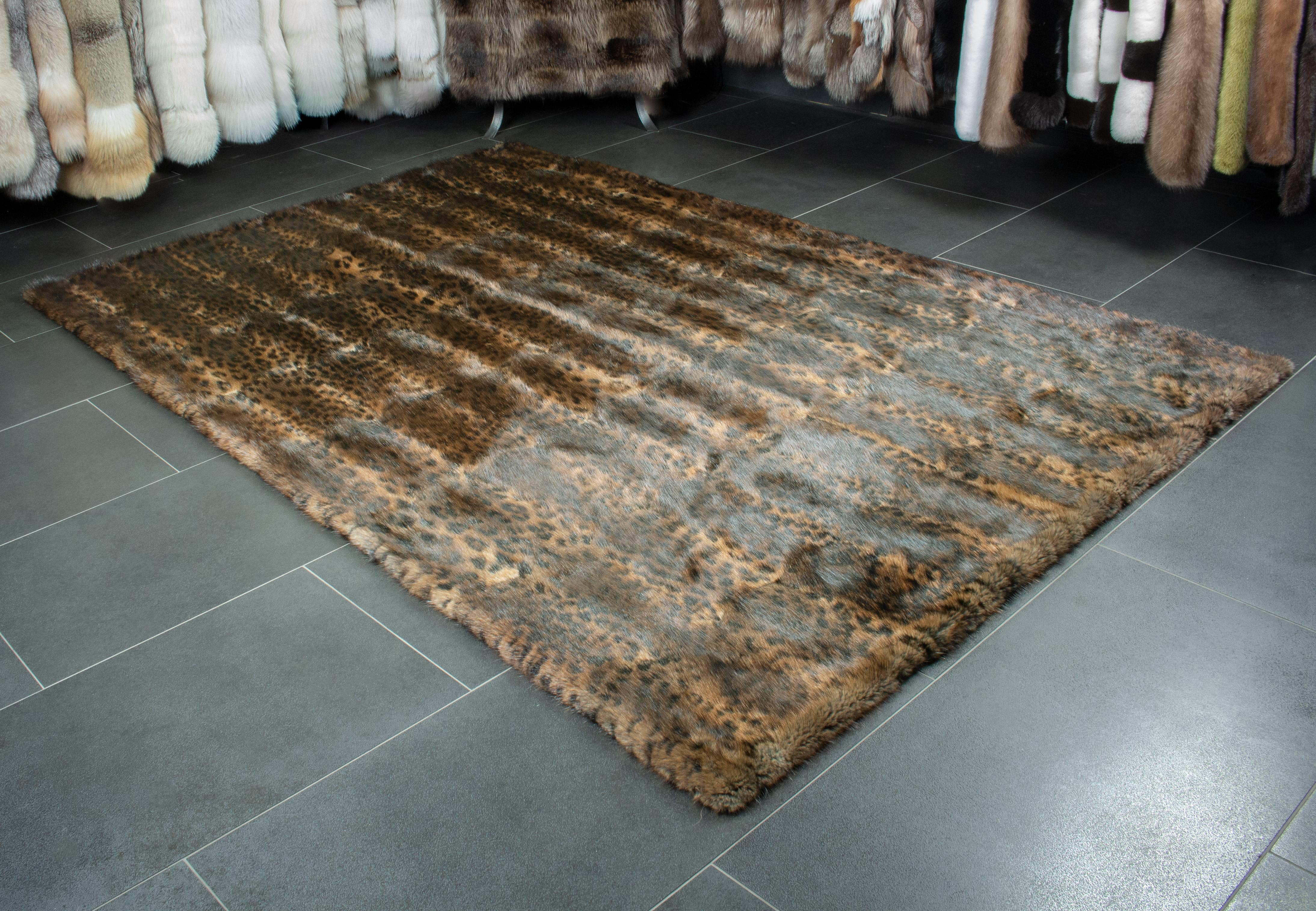 Real Muskrat Fur Rug with special prints