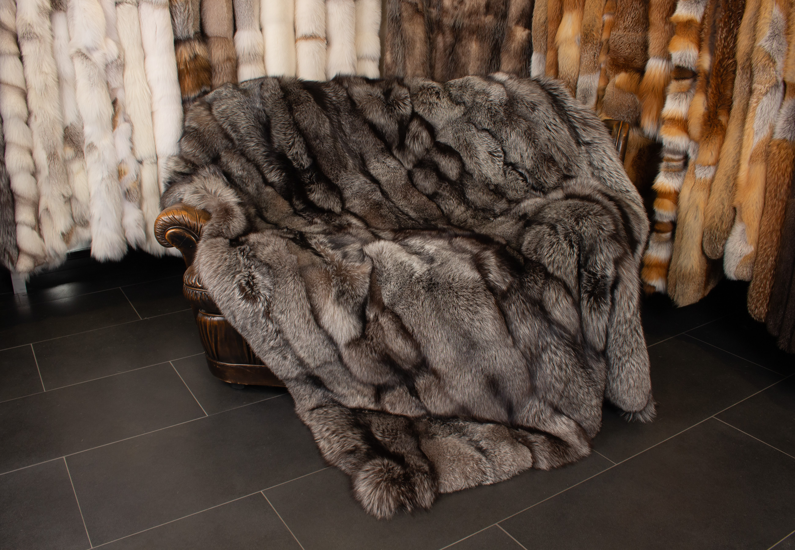 Silver Fox Fur Blanket - Brown Type