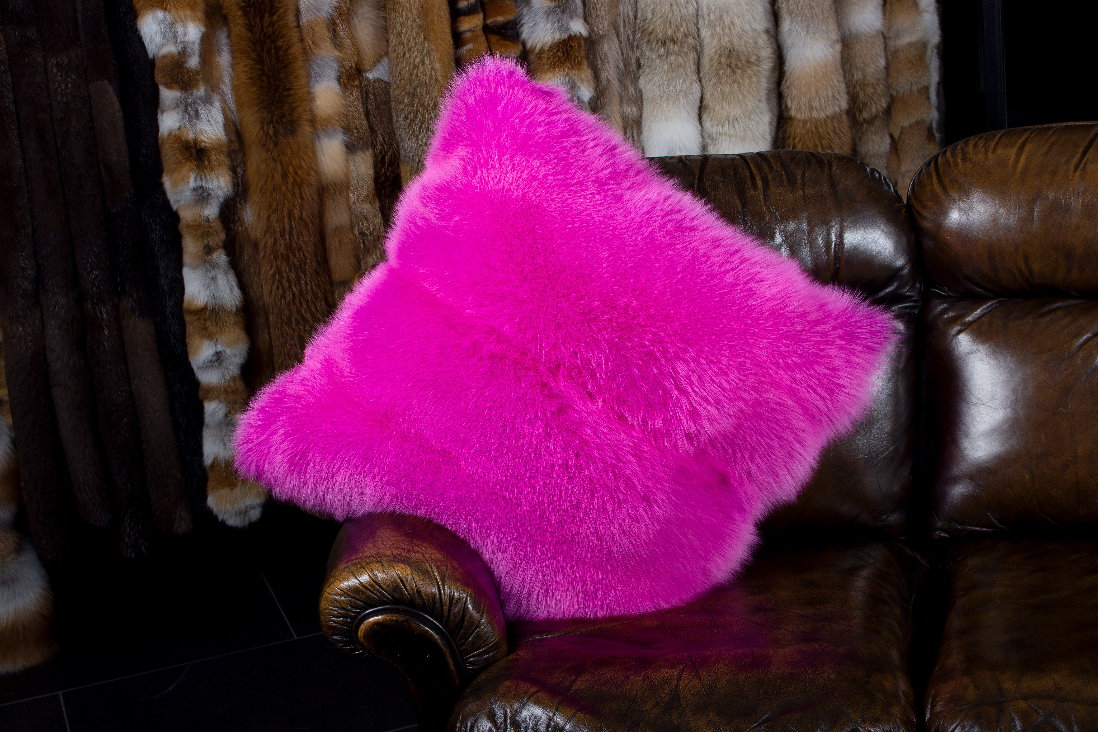 Pink Shadow Fox Fur Cushion - Real Fur