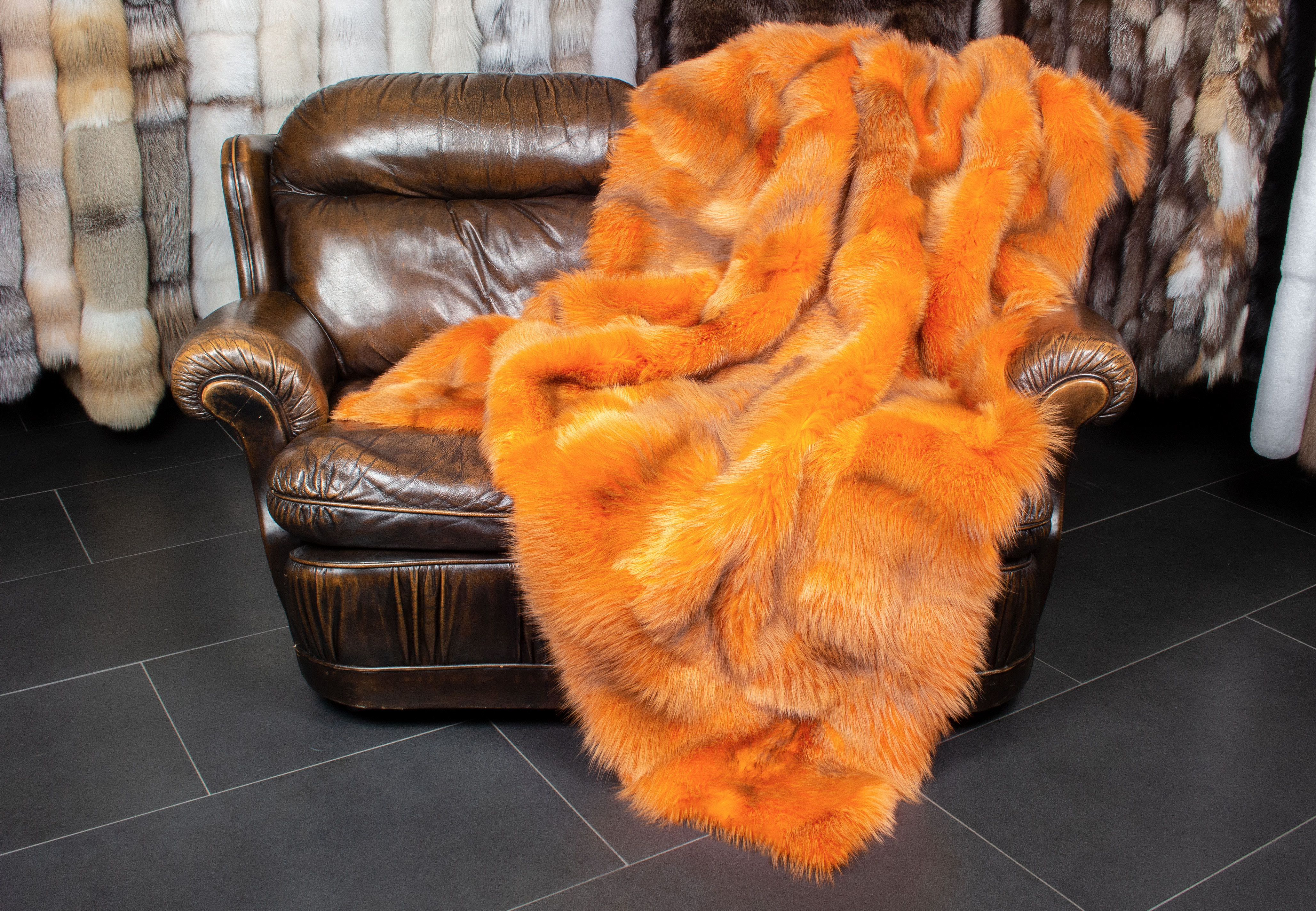 Authentic European Red Fox Blanket in orange