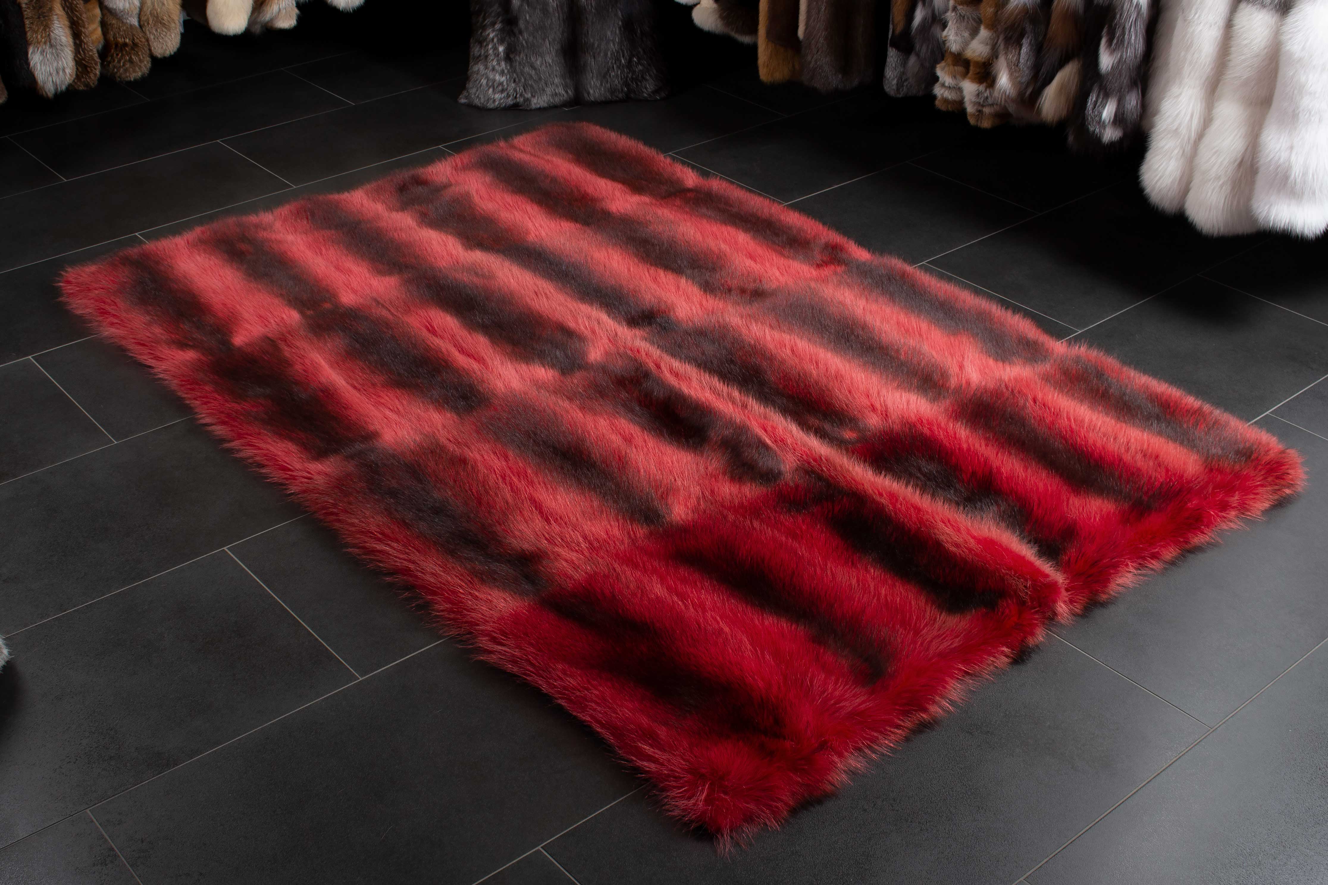 Canadian Raccoon Real Fur Carpet in Red - Wild Fur
