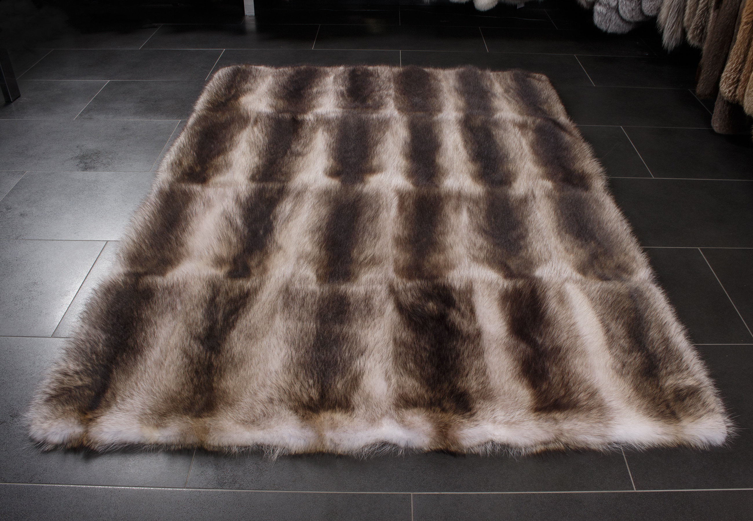 Canadian Raccoon Fur Carpet in Beige Canadian Raccoon Fur Carpet in Beige