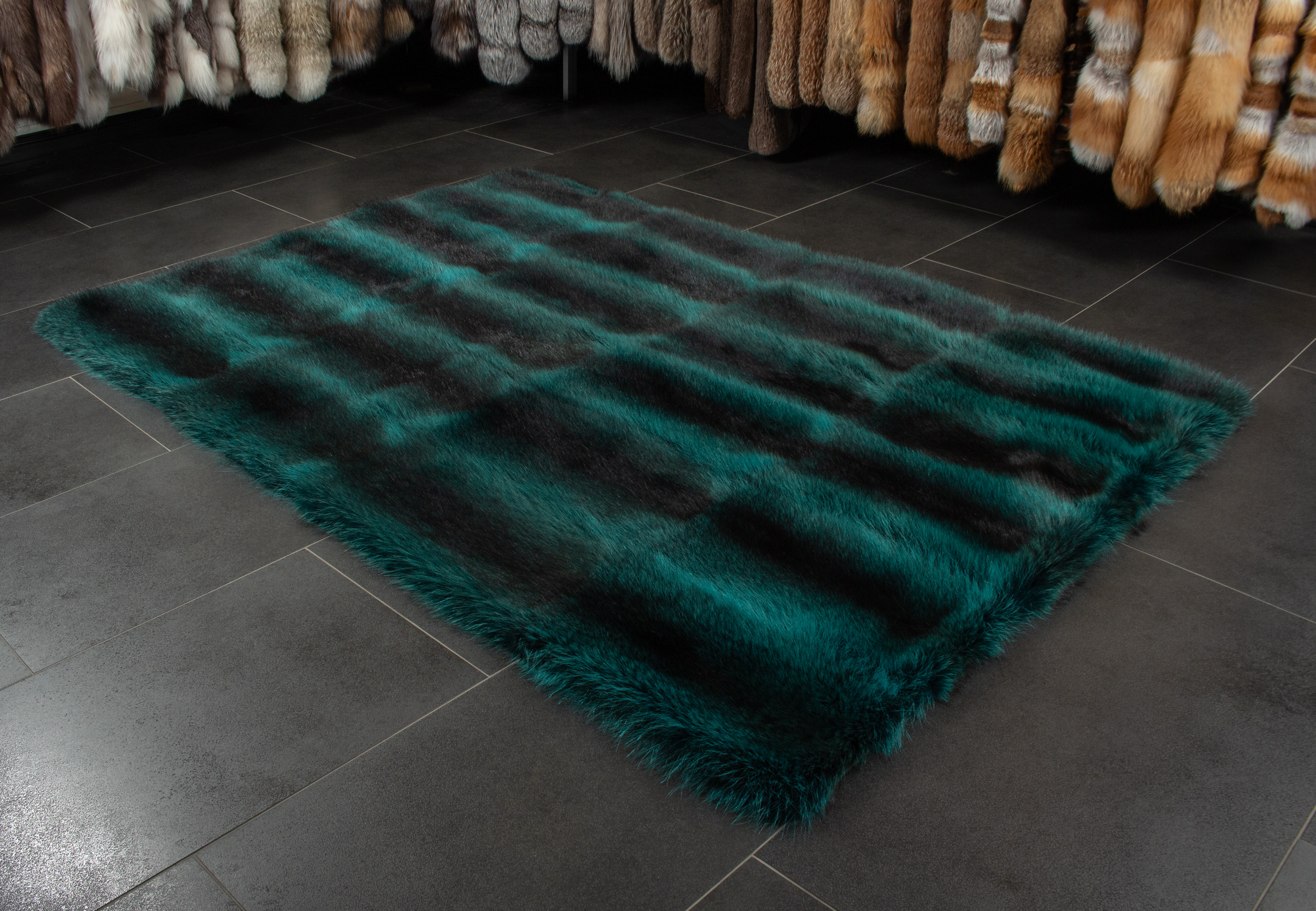 Canadian Raccoon Fur Carpet in Turquoise