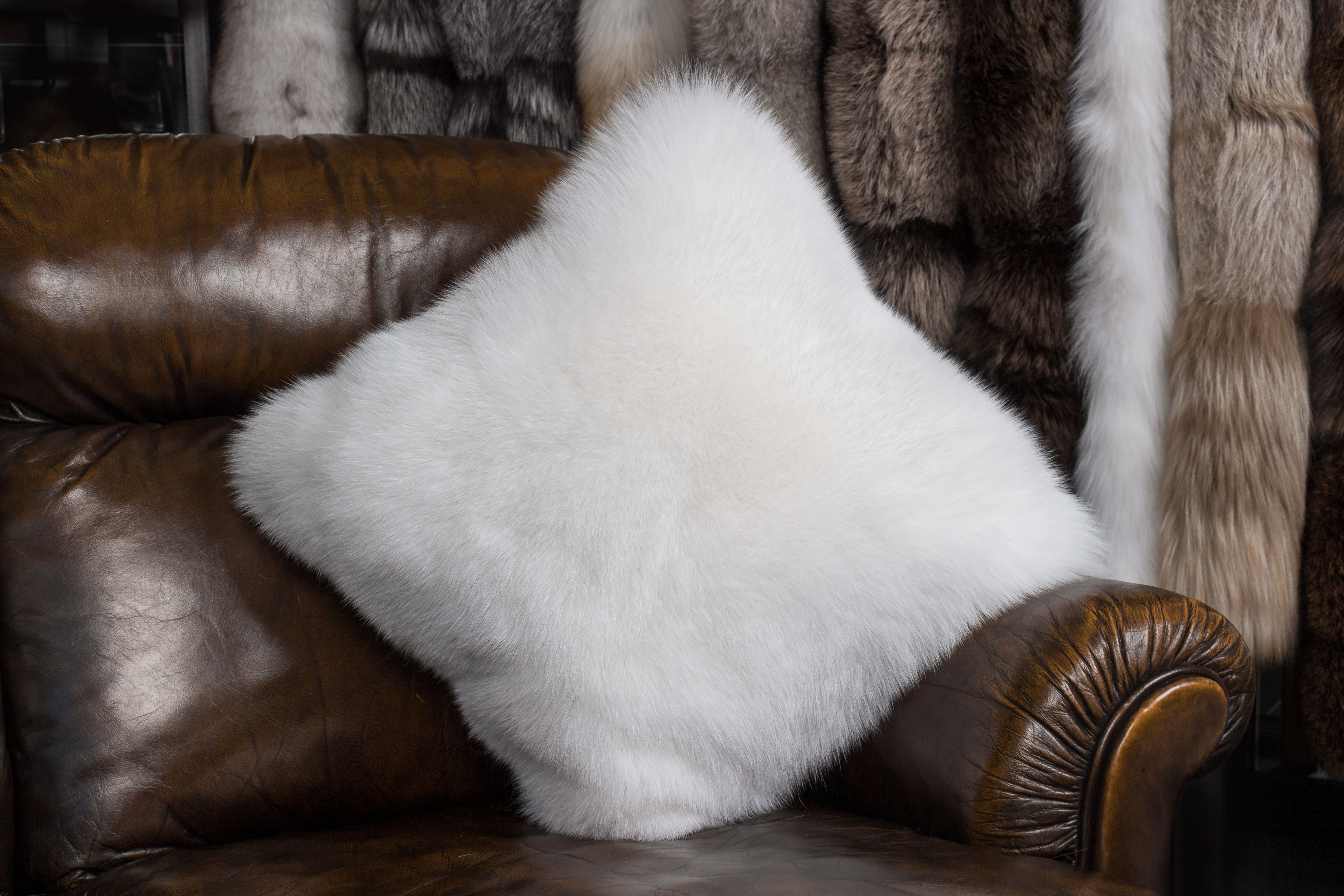 White Shadow Fox Fur Cushion