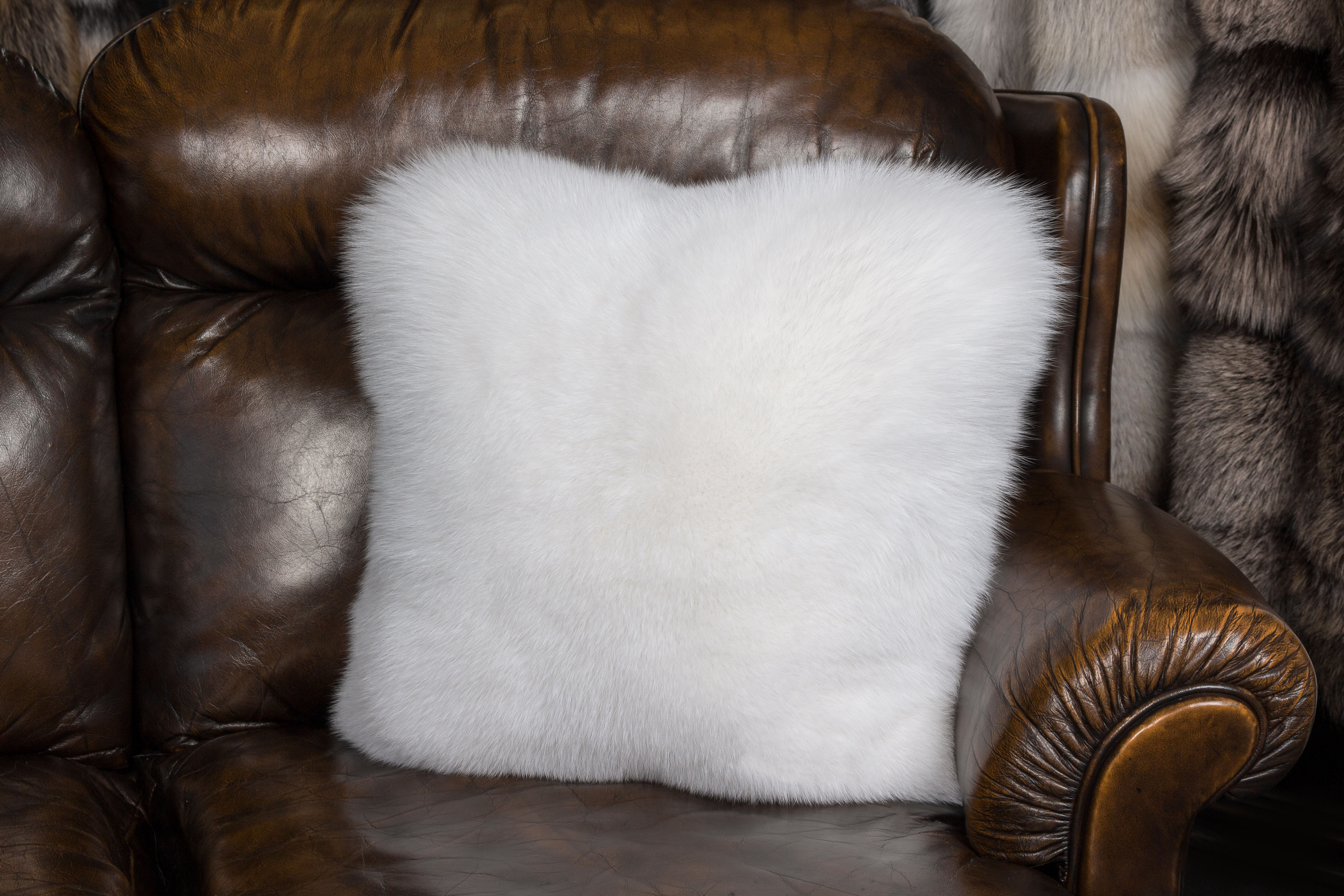White Shadow Fox Fur Cushion