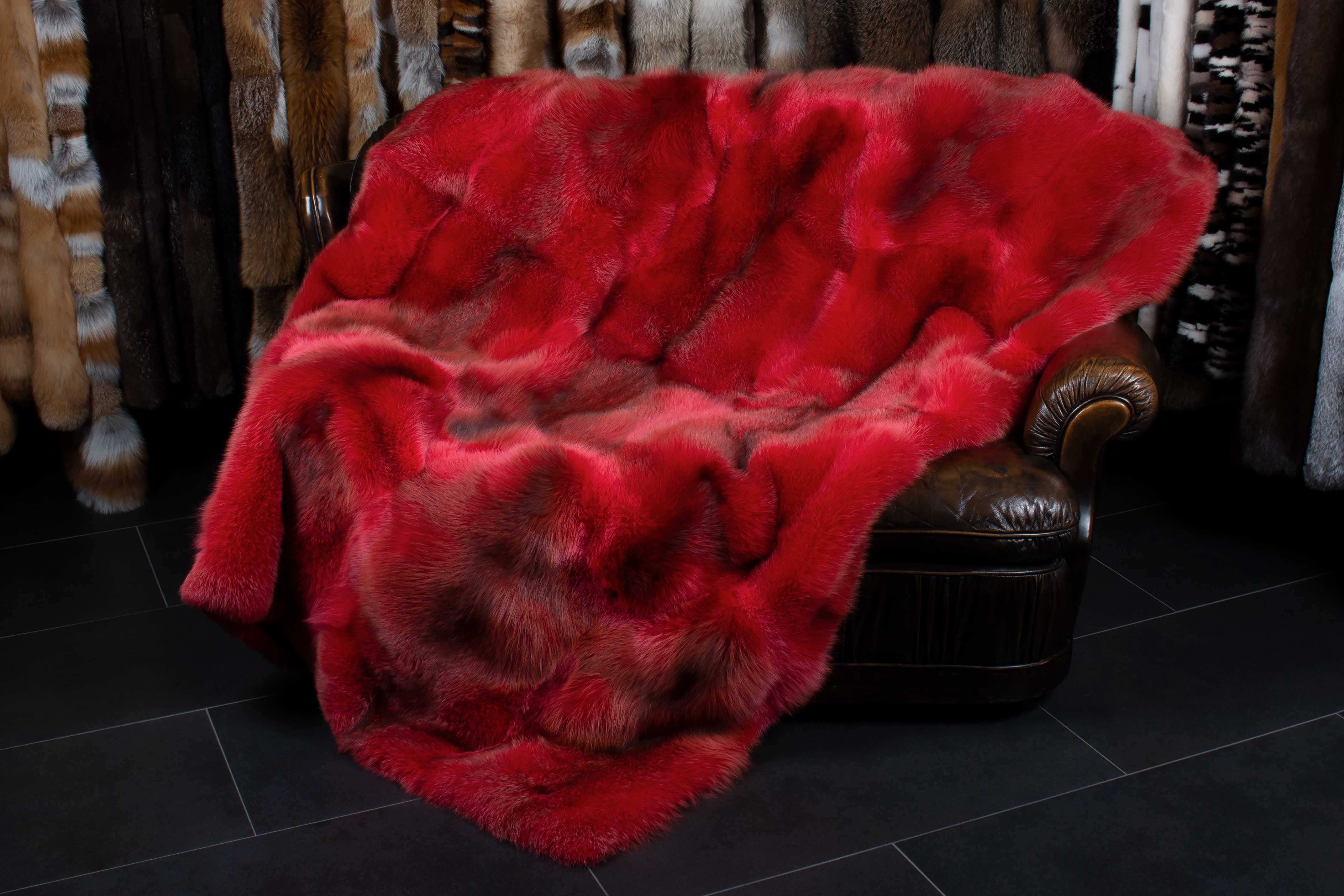 Red Fox Fur Blanket in Red