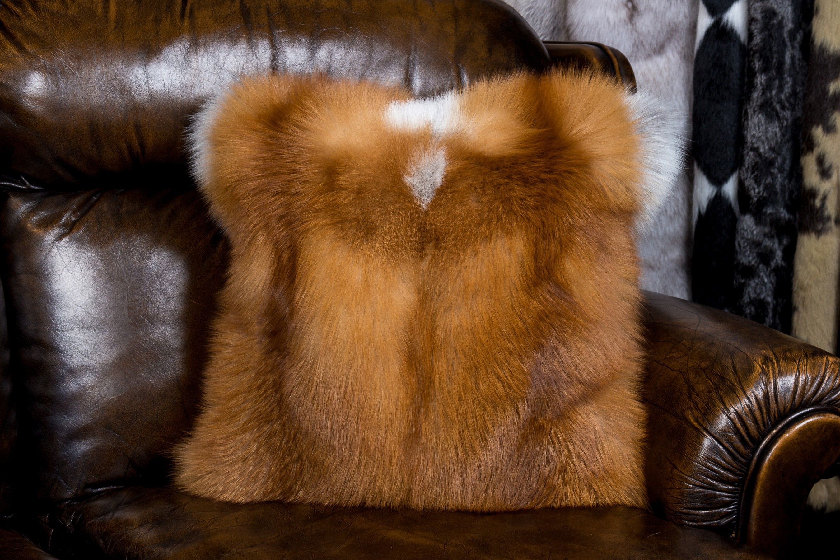 Fur pillow made of Canadian red fox