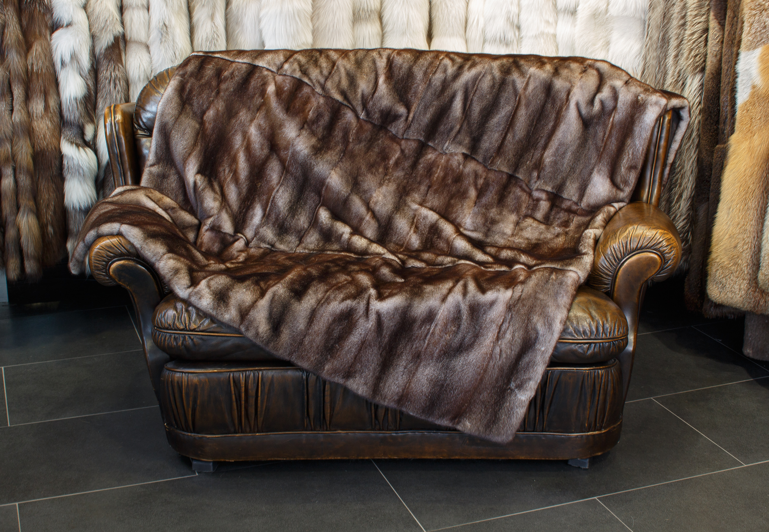 Mink Fur Blanket in brown-gray Mink Fur Blanket in brown-gray