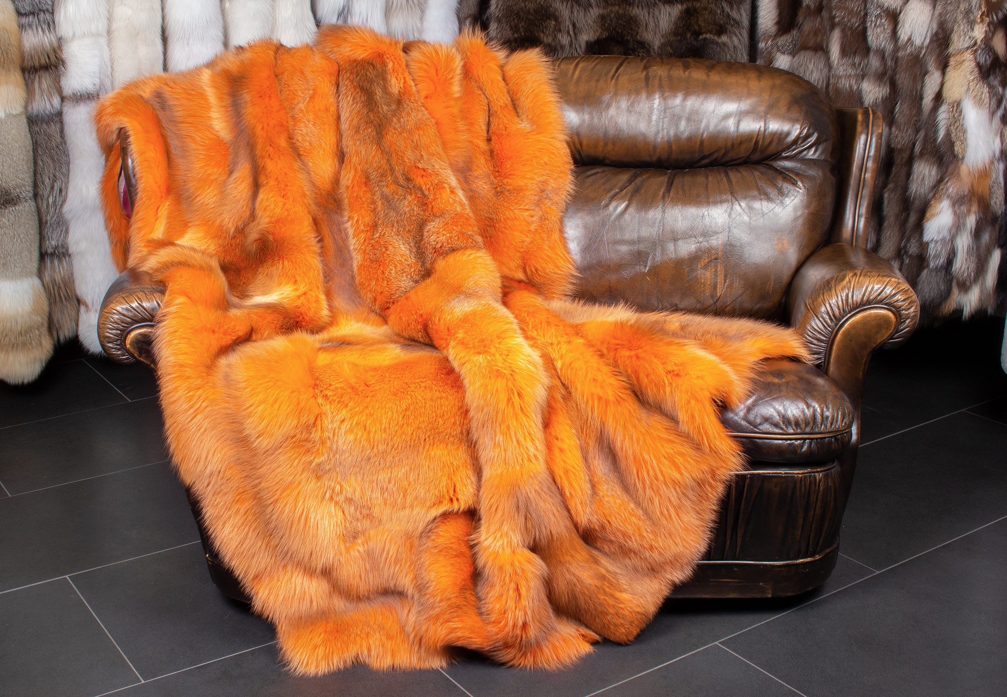 1-1374-Echtfelldecke-europaeischen-Rotfuchs-orange-Felldecke Authentic European Red Fox Blanket in orange