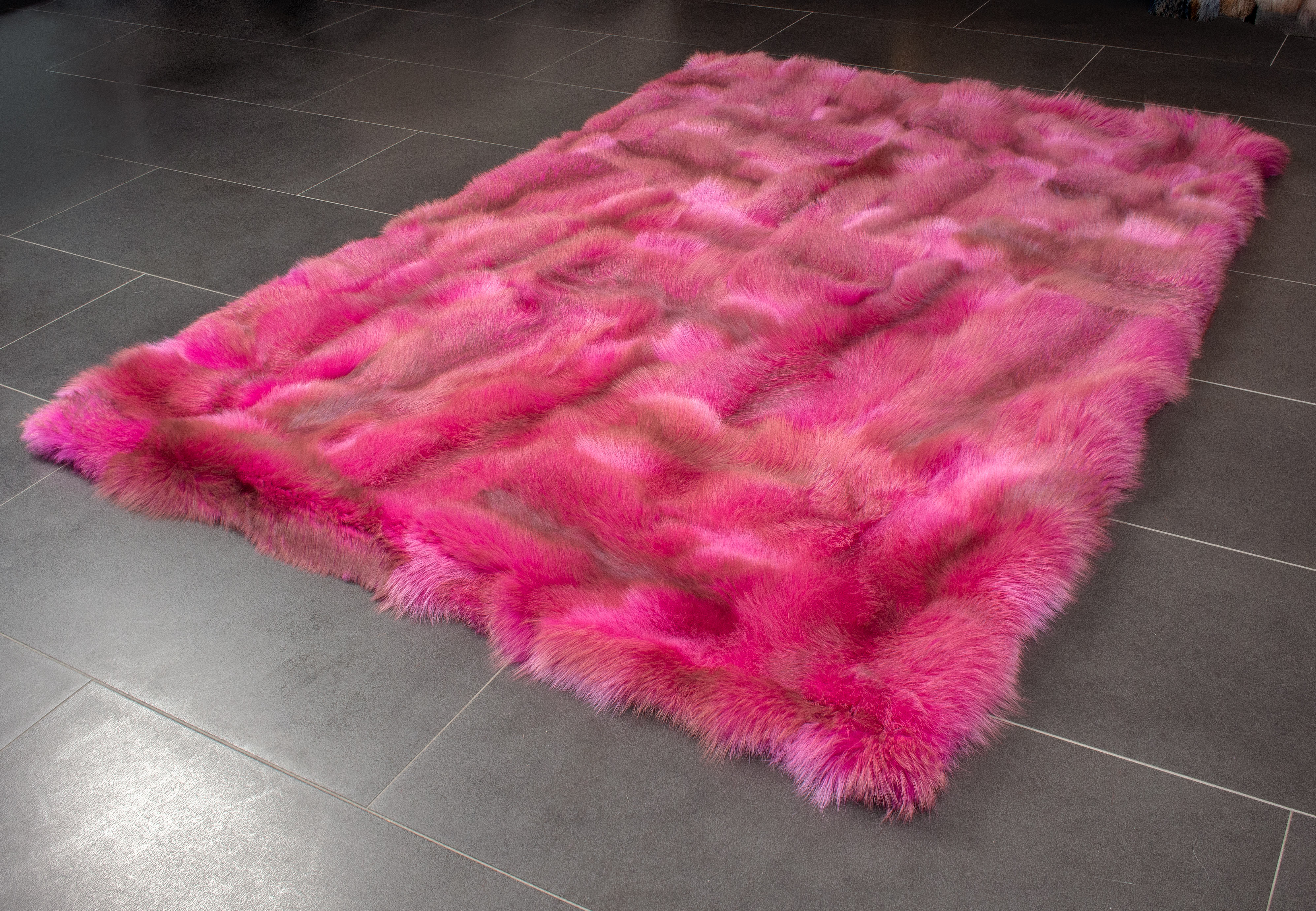 European Red Fox Fur Rug in pink