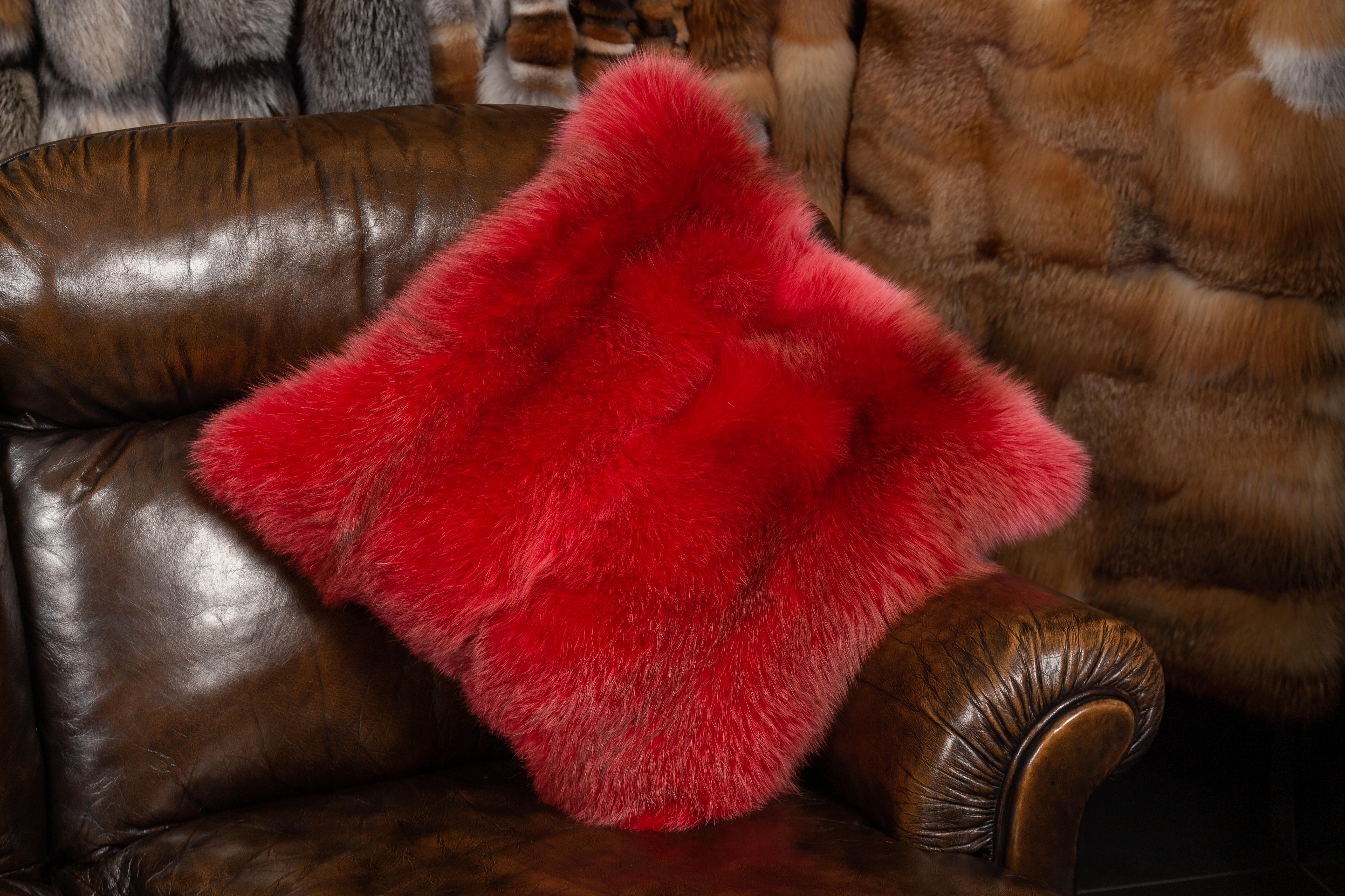 European Red Fox Fur Pillow in Red