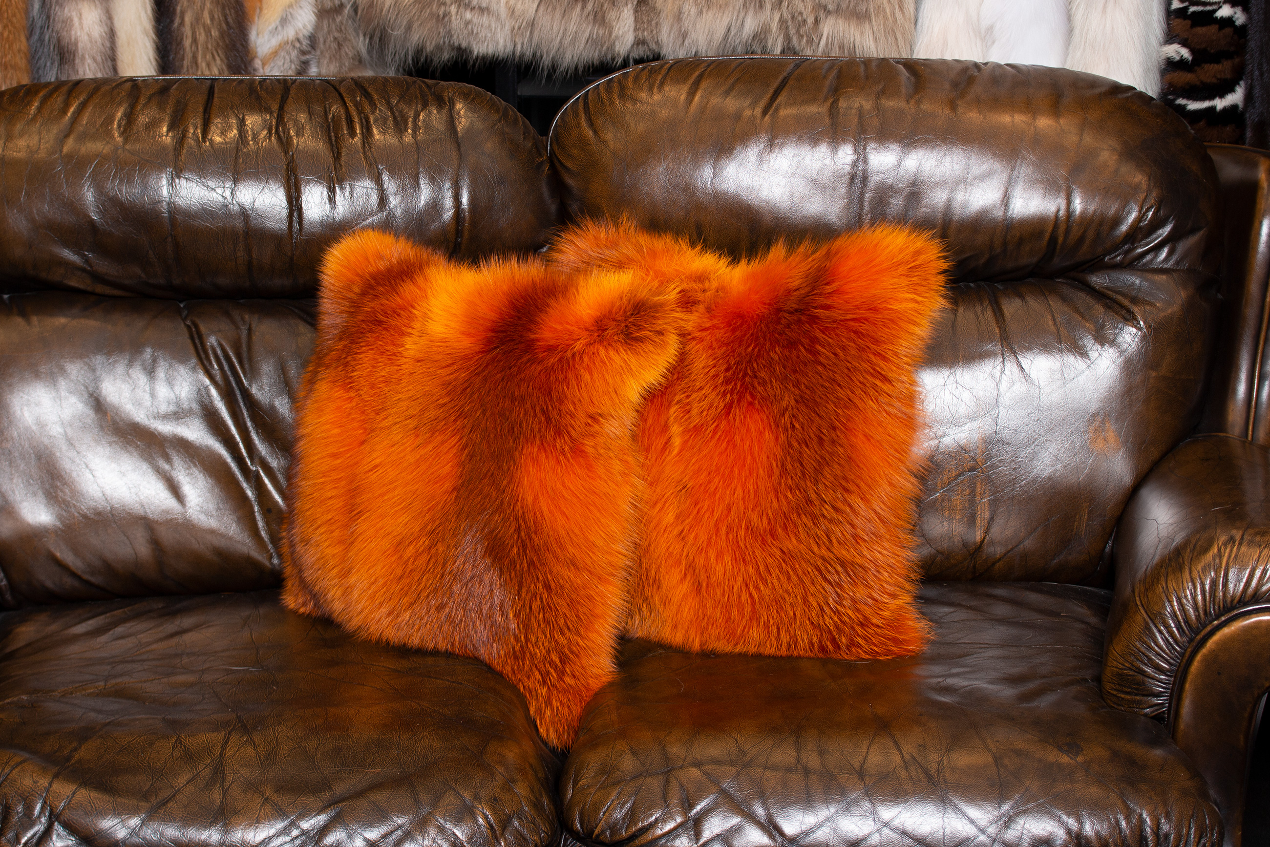 Orange Red Fox Fur Pillow