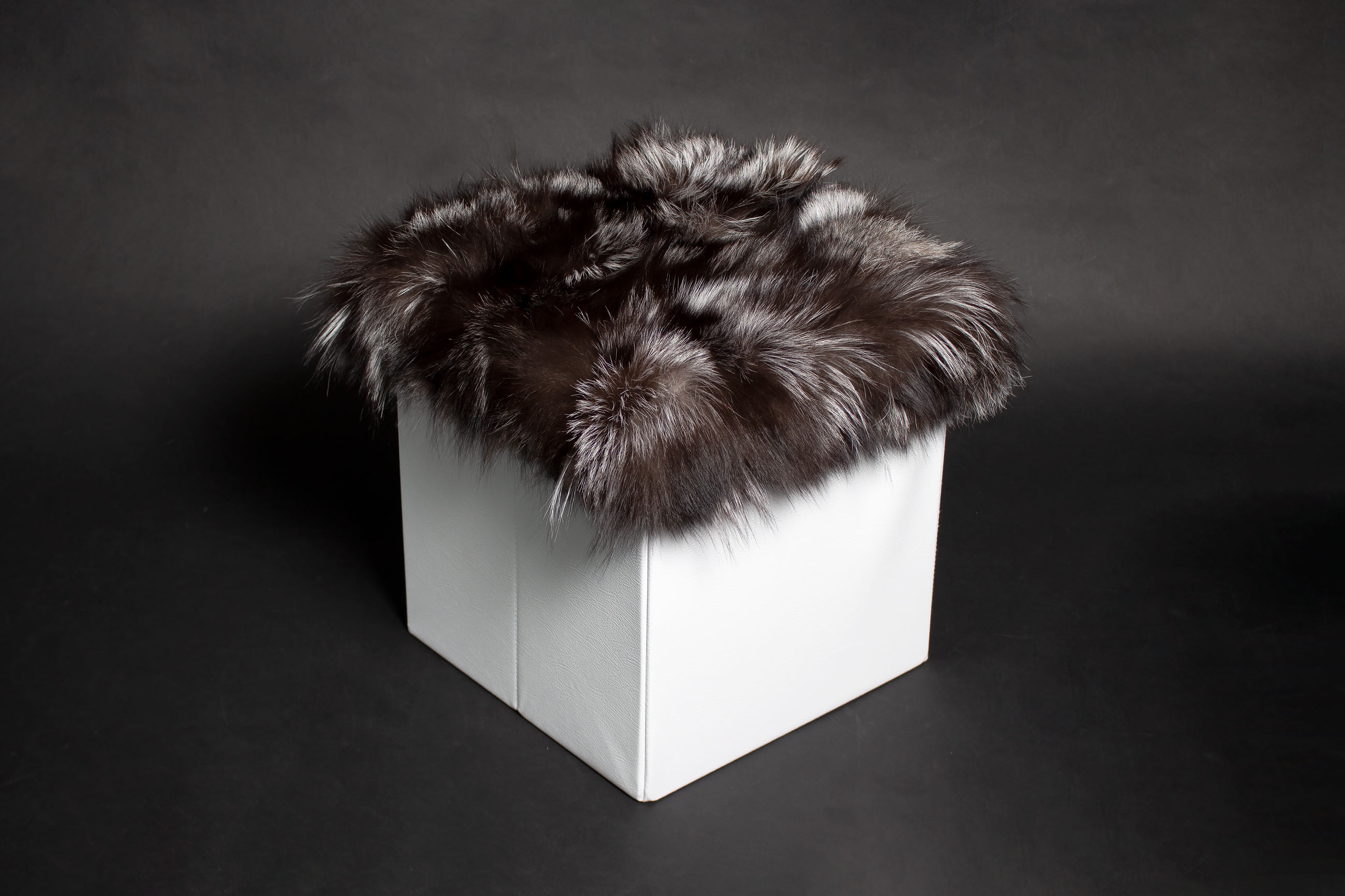 1-4593-Sitzwuerfel-Silberfuchs-Stuecken-Lars-Paustian Foot Stool made with Genuine Silver Fox Fur