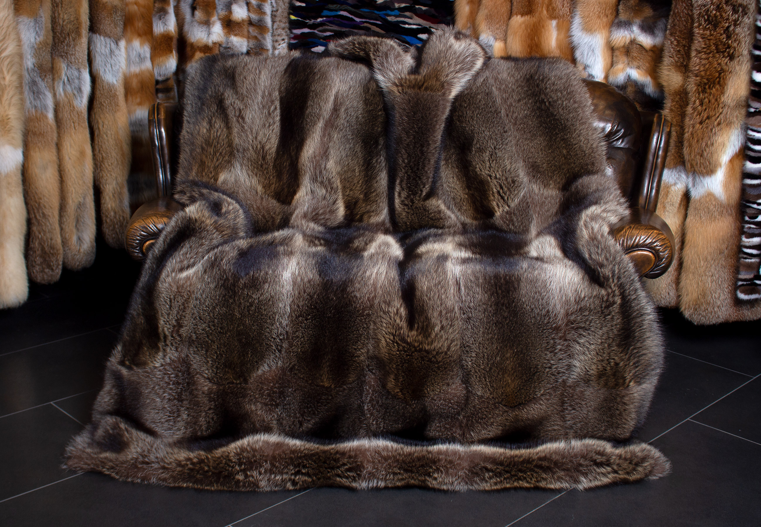 Real Canadian Racoon Fur Blanket - natural coloured