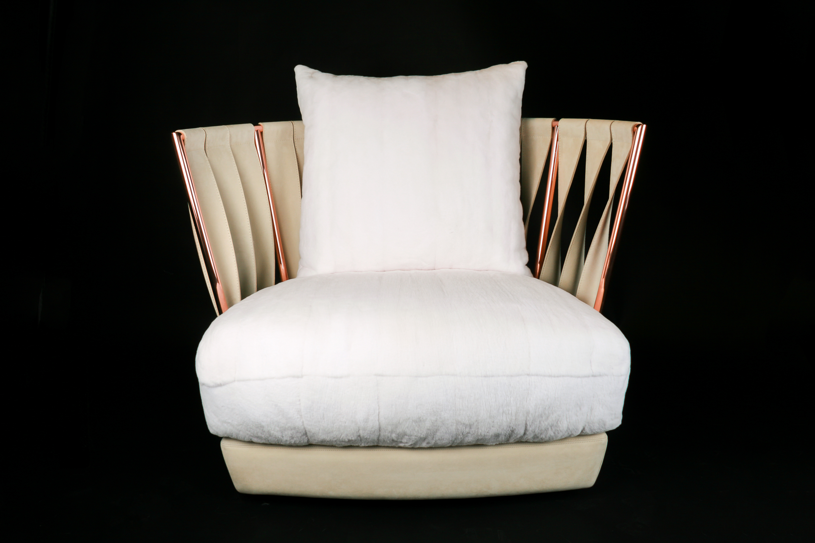 Fur Armchair with Mink Seat Cushions