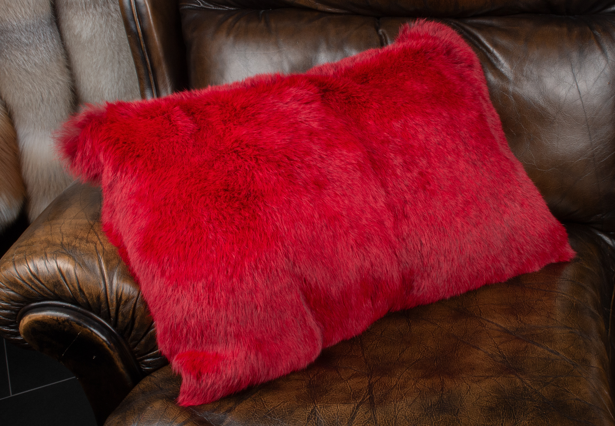 Red Rabbit Fur Pillow Red Rabbit Fur Pillow