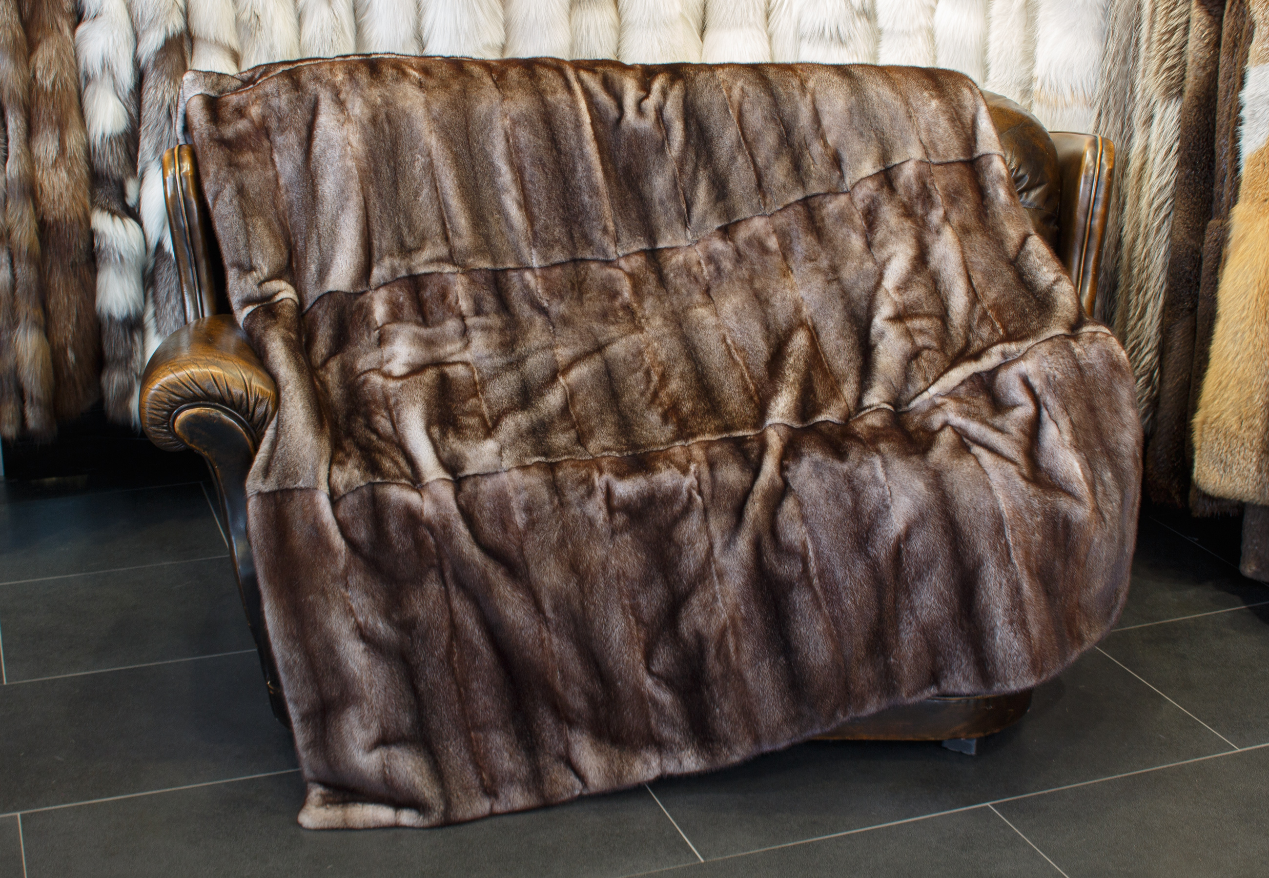 Mink Fur Blanket in brown-gray