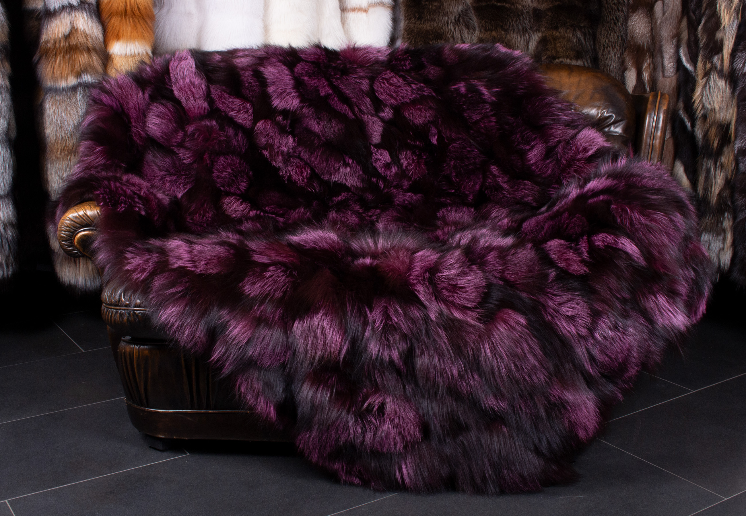 Silver Fox Fur Blanket in Black-Purple