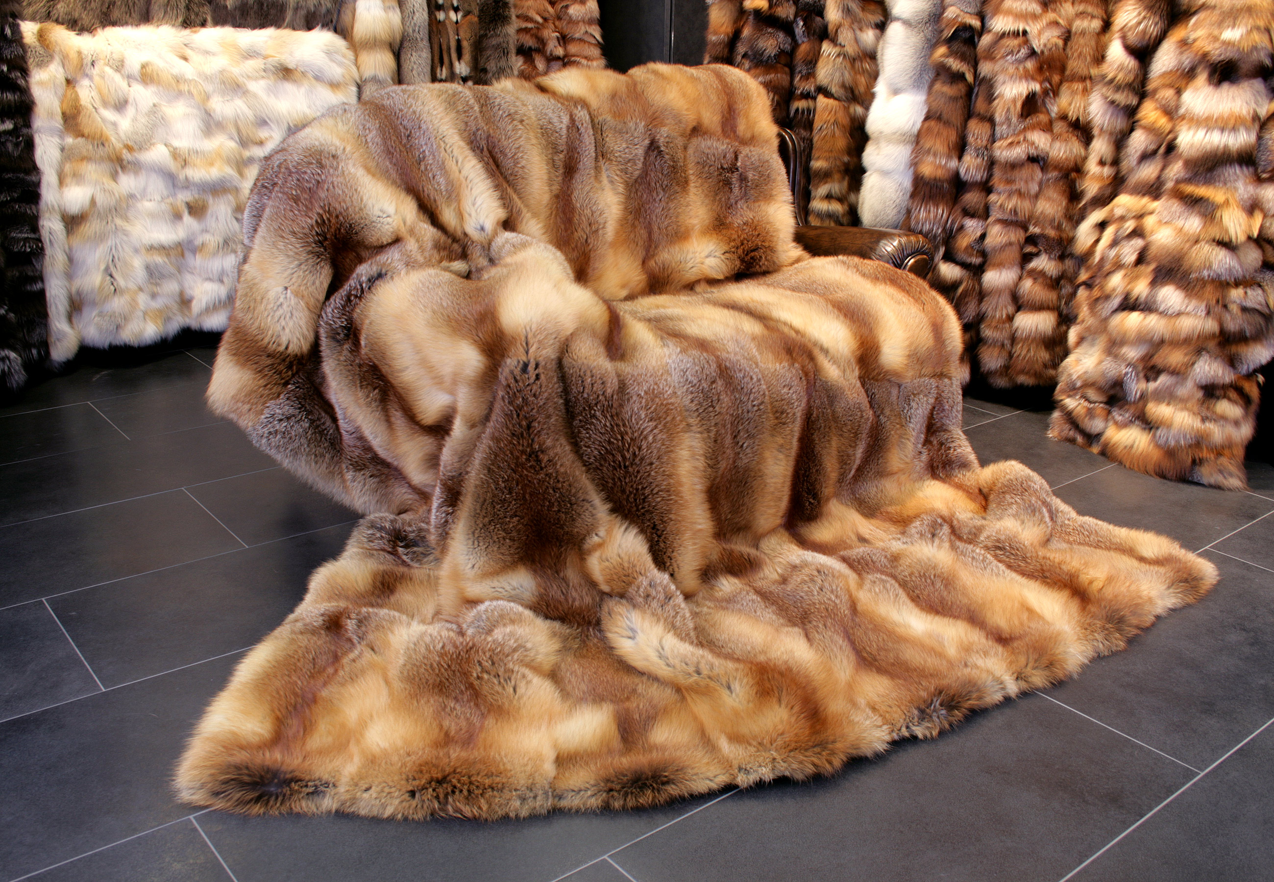 Red fox fur throw from European Red Fox