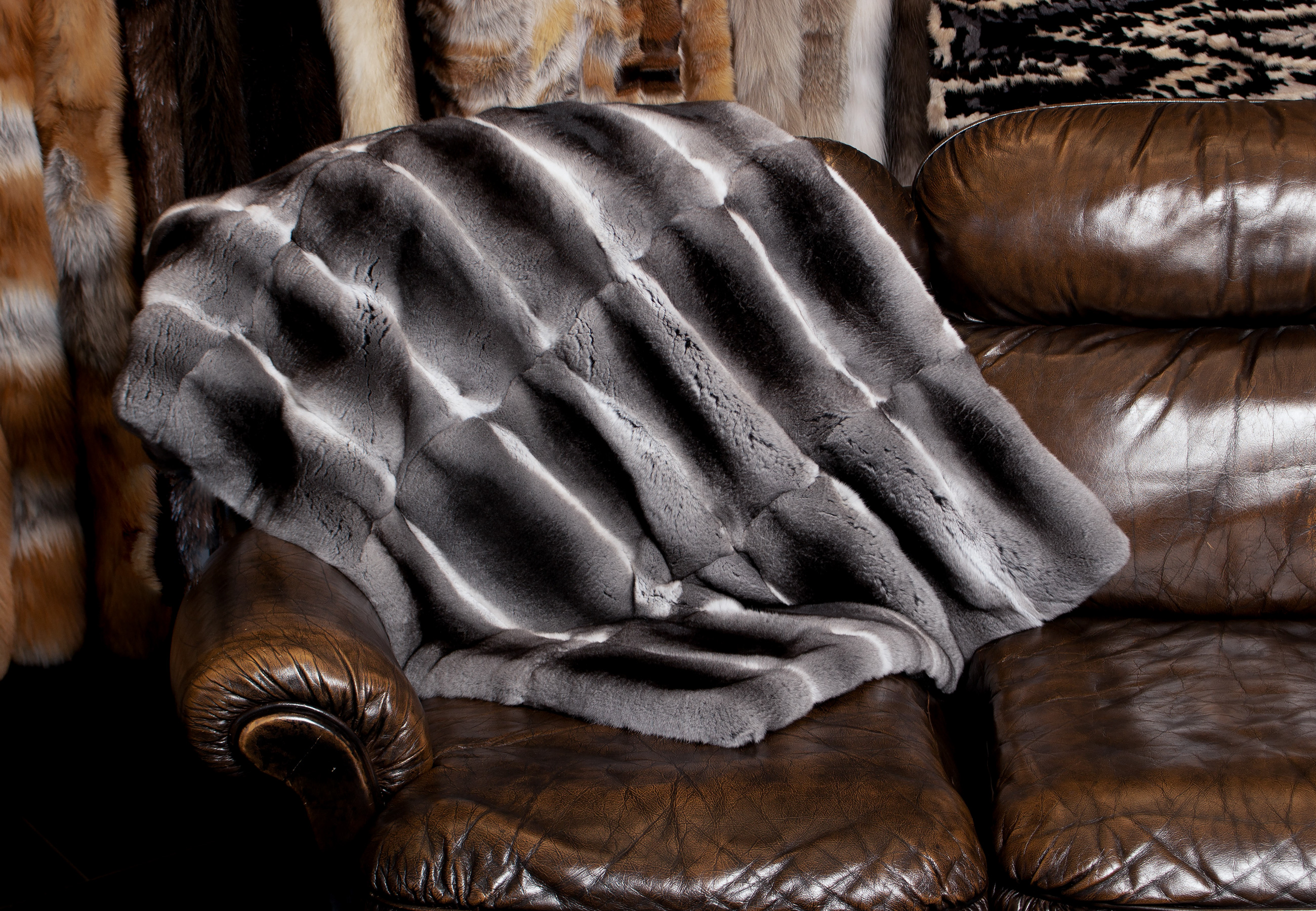 Chinchilla Fur Plaid with Kolinsky Back Lining