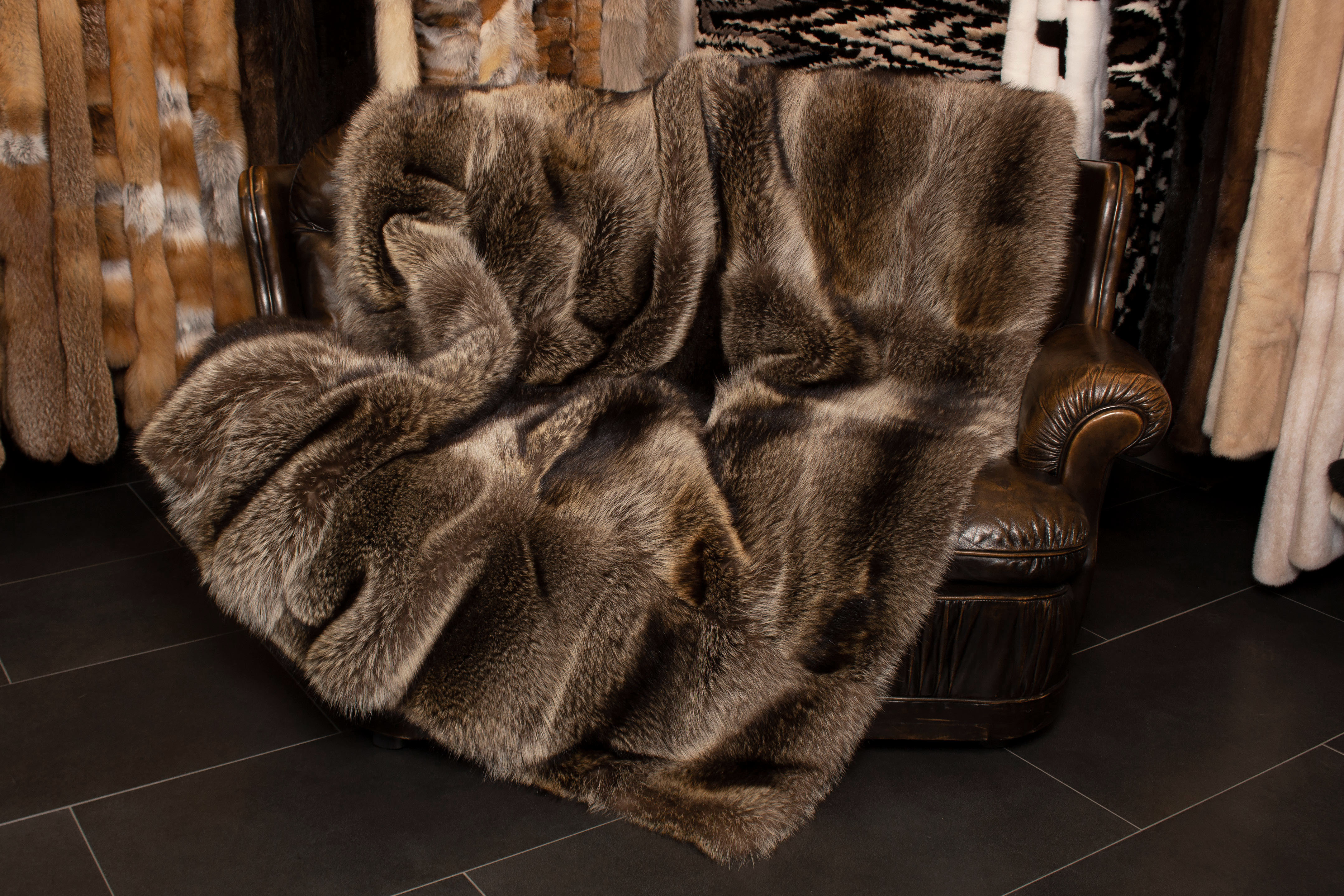 "Premium" Raccoon Fur Blanket with Cashmere