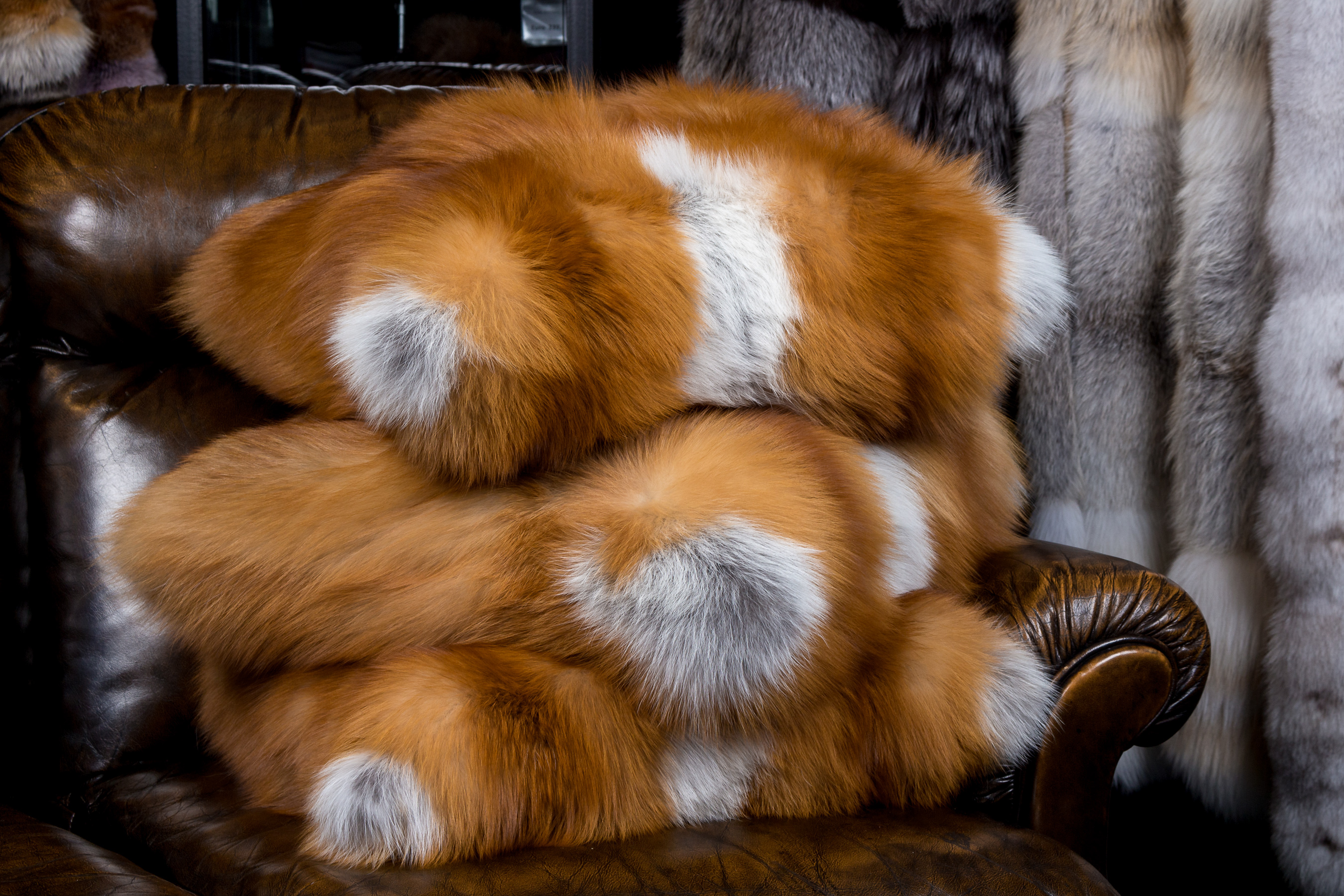 Fur pillow made of Canadian red fox