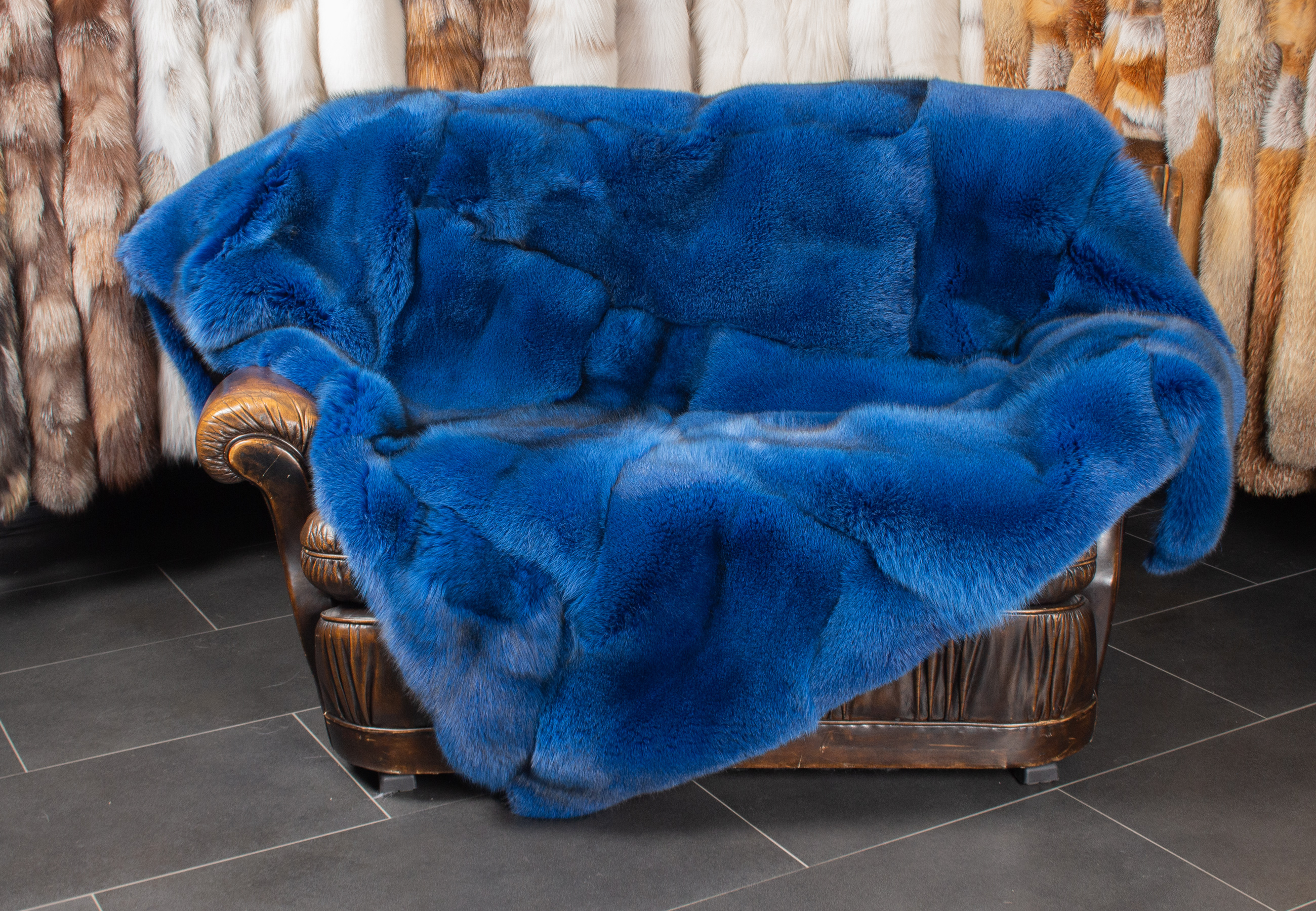 Blue Fox Fur Blanket in Blue