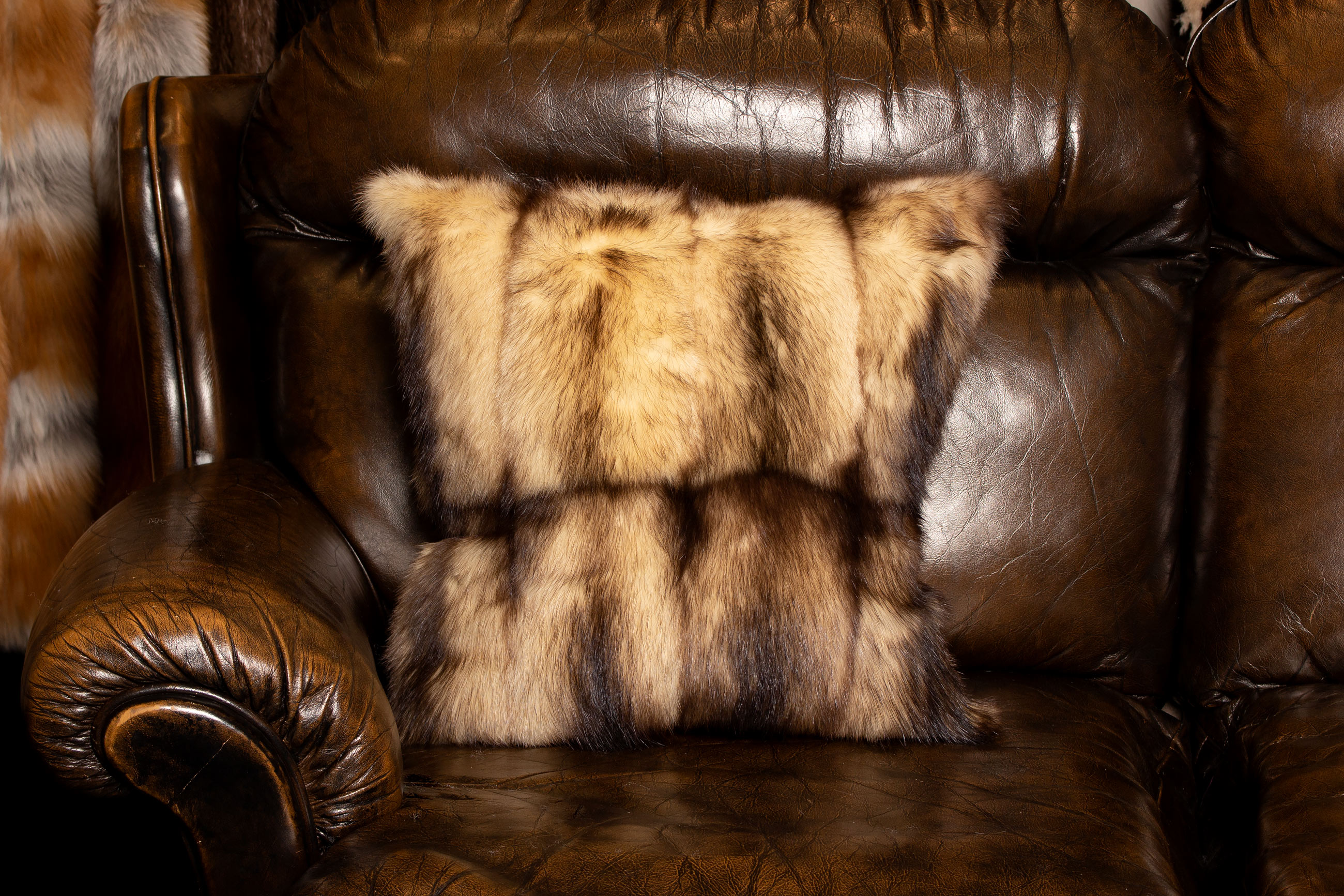 3-2462-helles-Iltis-Pelz-Kissen-kanadisches-Echtfell-Lars-Paustian Light-Coloured Fitch Fur Cushion