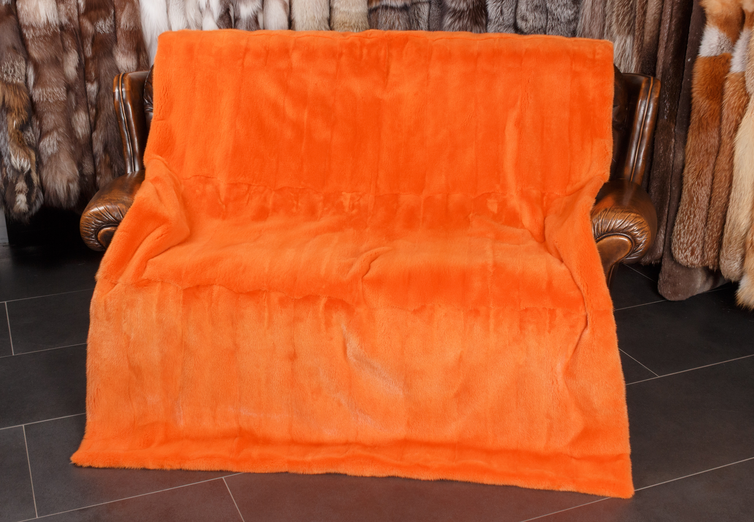 Real Mink Fur Blanket in Apricot Real Mink Fur Blanket in Apricot