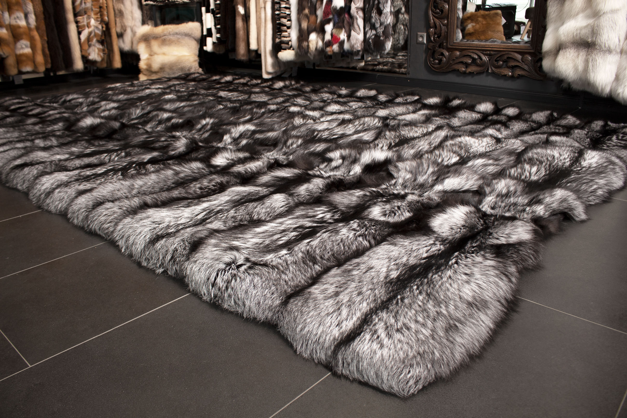 Silver Fox Fur Carpet made with Genuine Scandinavian Fox Fur