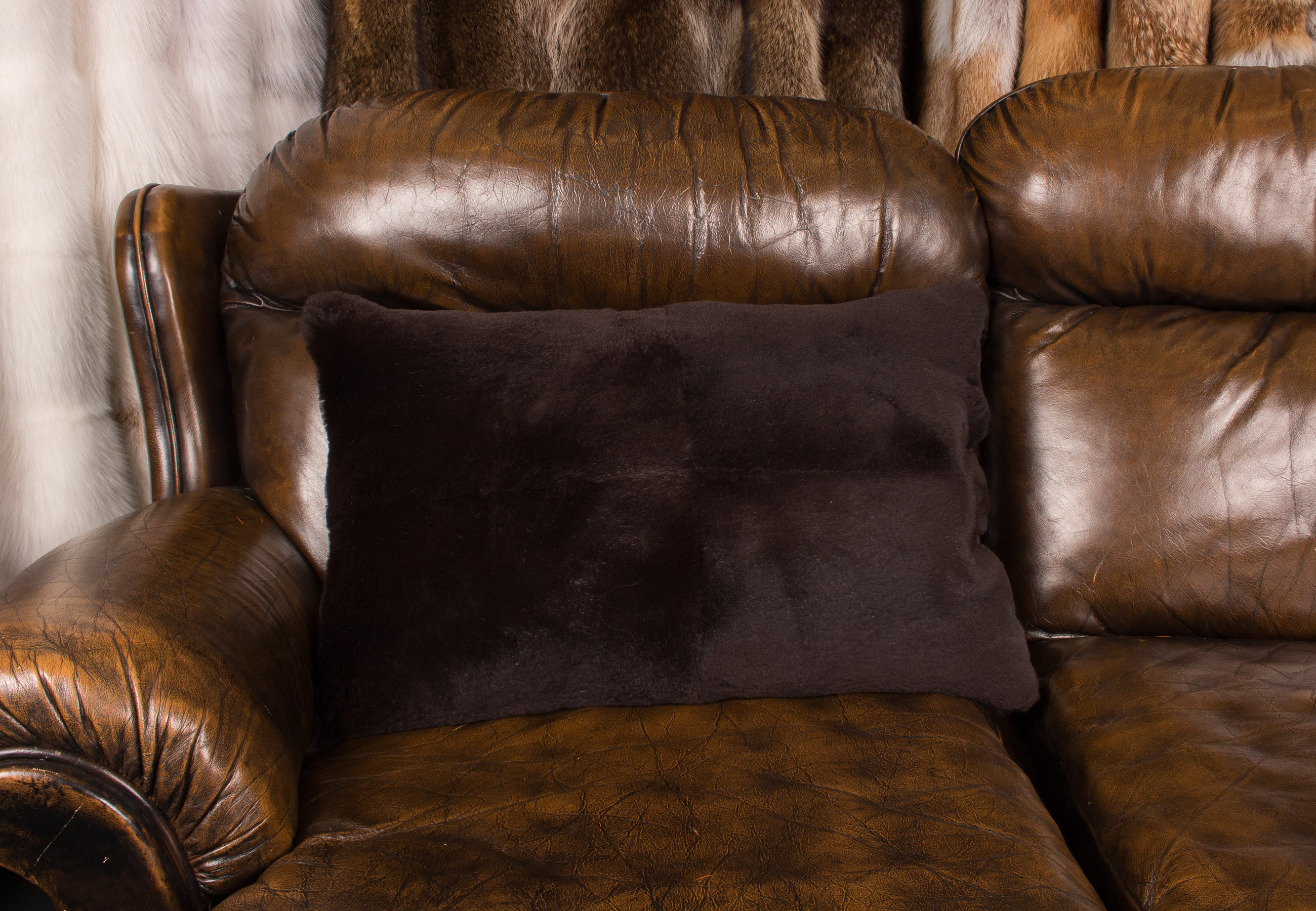 Dark-brown Rabbit Fur Pillow sheared