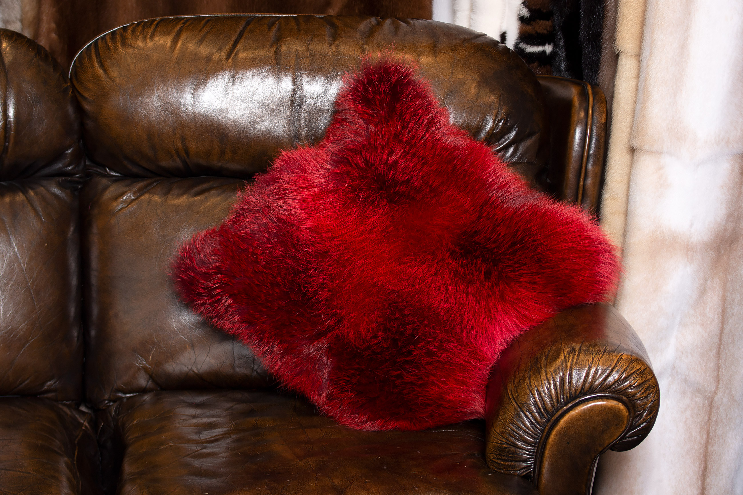 Red furry pillows hotsell